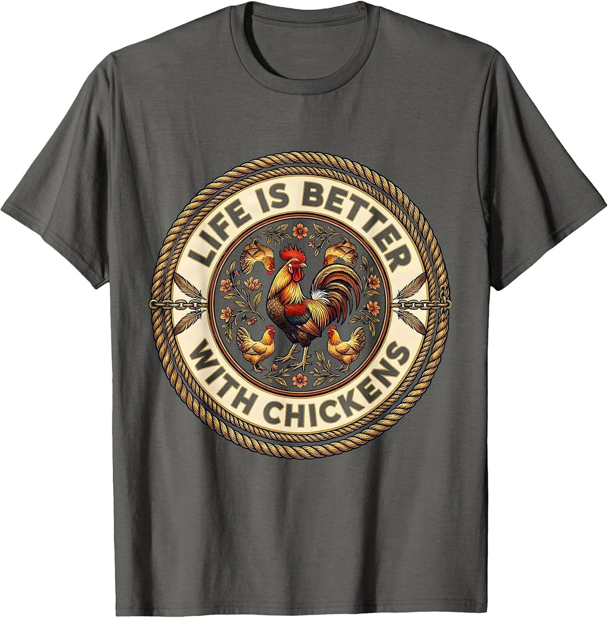 Men's Life Is Better With Chickens Funny Farm Design T-Shirt - Asphalt Grey