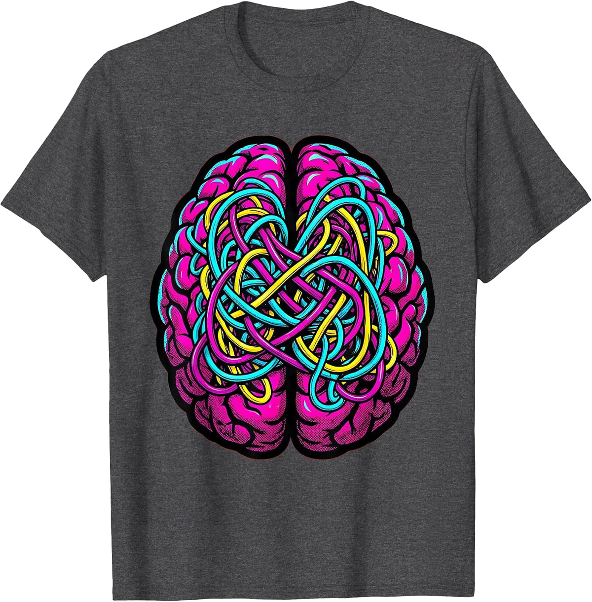 Men's Dyslexia Awareness Brain Colorful Wiring Illustration T-Shirt - Dark Heather Grey