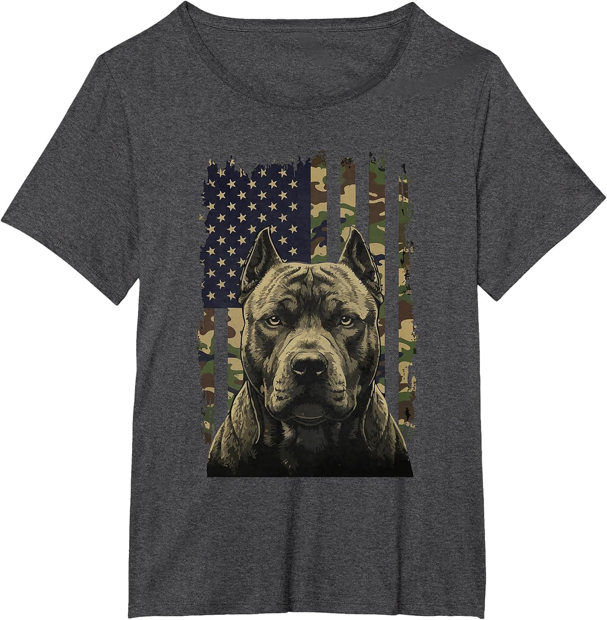 Pit Bull US Flag Camo American Bully Dog T-Shirt - Dark Heather Grey