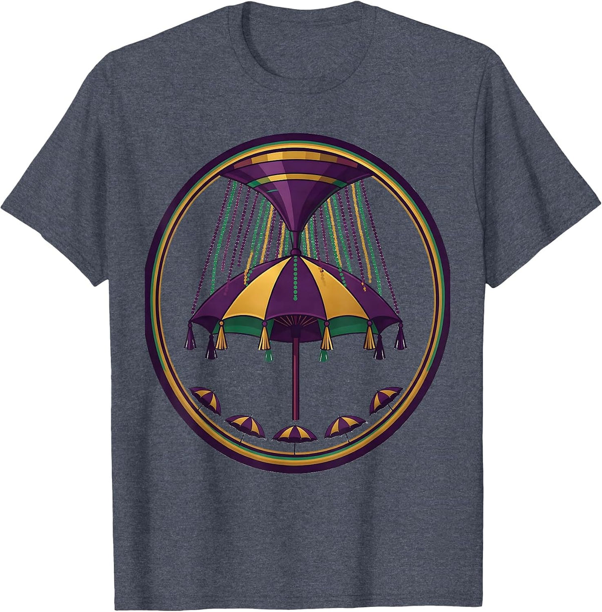 Carnival Parasol Bead Shower Mardi Gras Party Humor T-Shirt - Heather Blue
