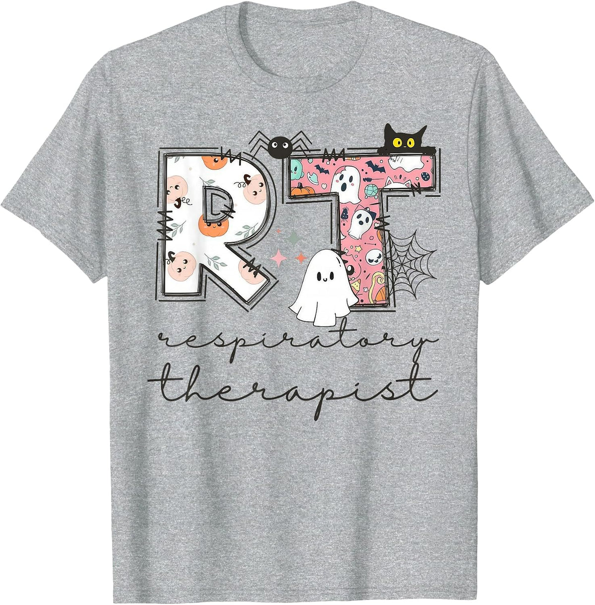 Respiratory Therapist Ghost RT Respiratory Therapy Halloween T-Shirt - Heather Grey