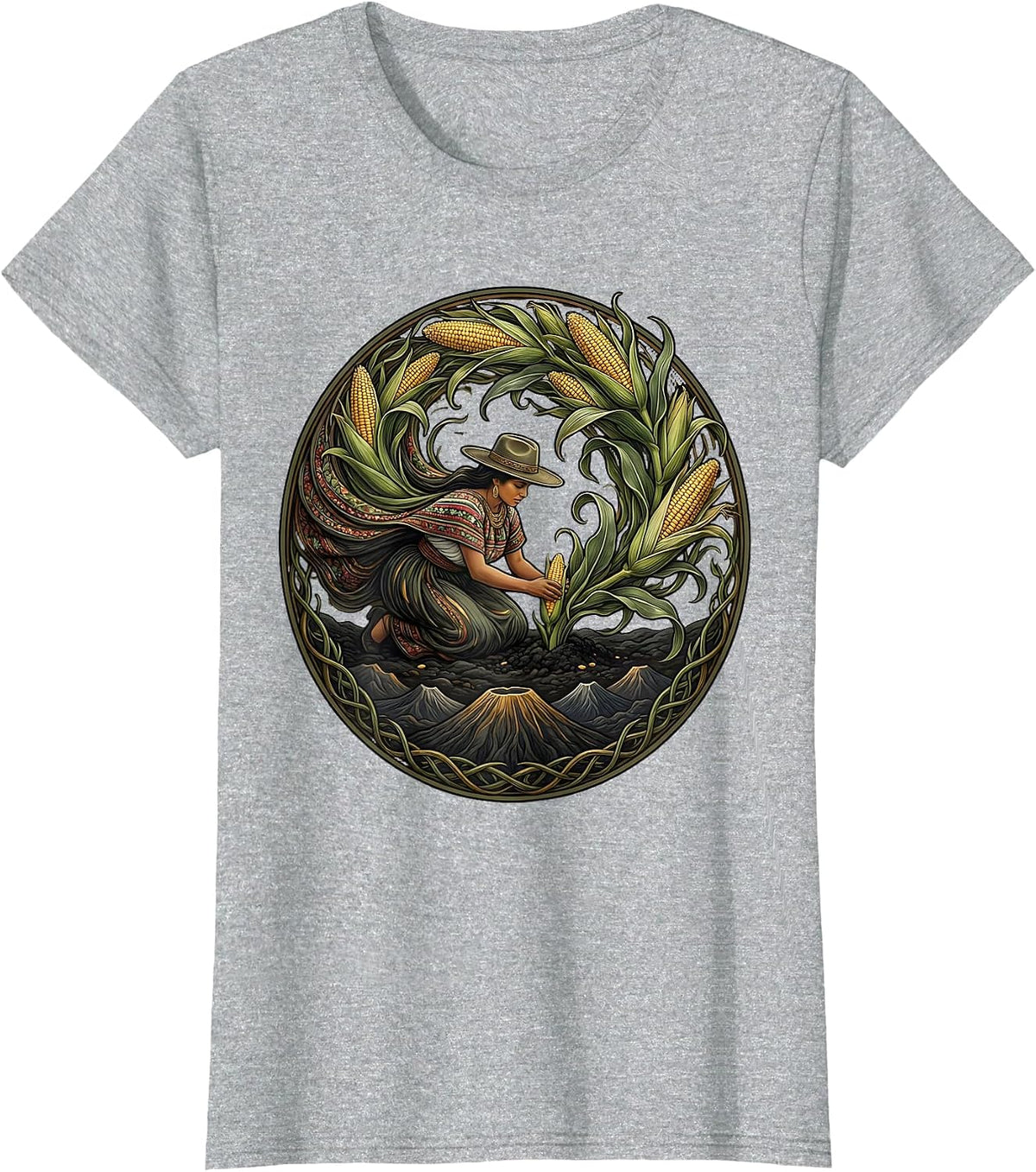El Salvador Corn Farmer Volcanic Soil Illustration T-Shirt - Heather Grey