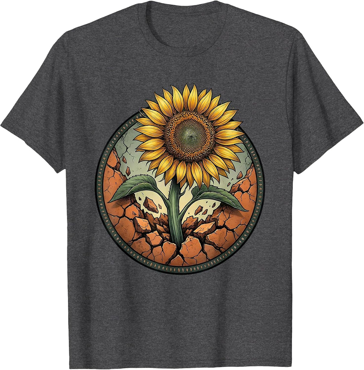 Autism Awareness Sunflower Through Cracked Concrete T-Shirt - Dark Heather Grey