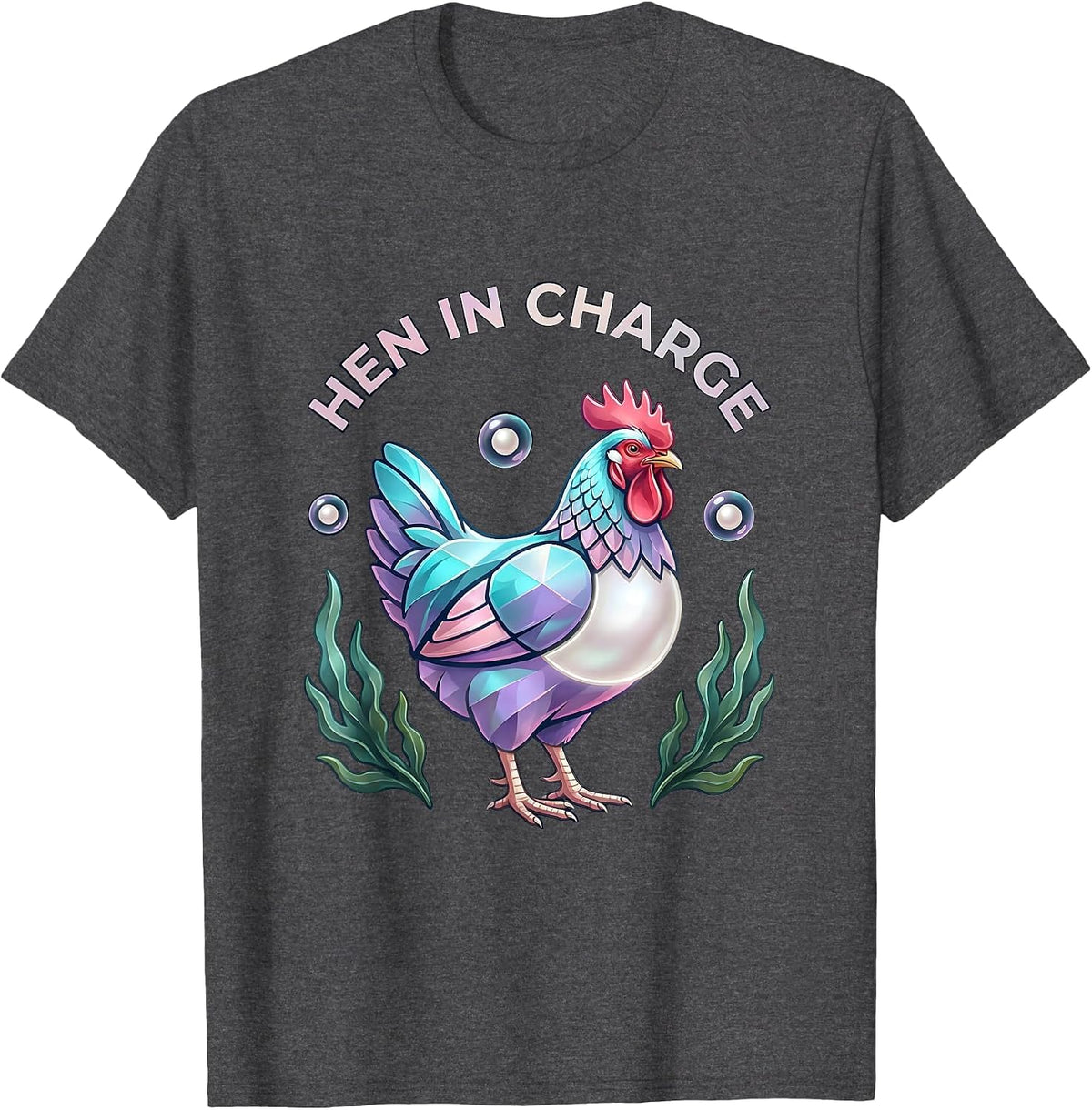 Hen In Charge Funny Chicken Design T-Shirt - Dark Heather Grey