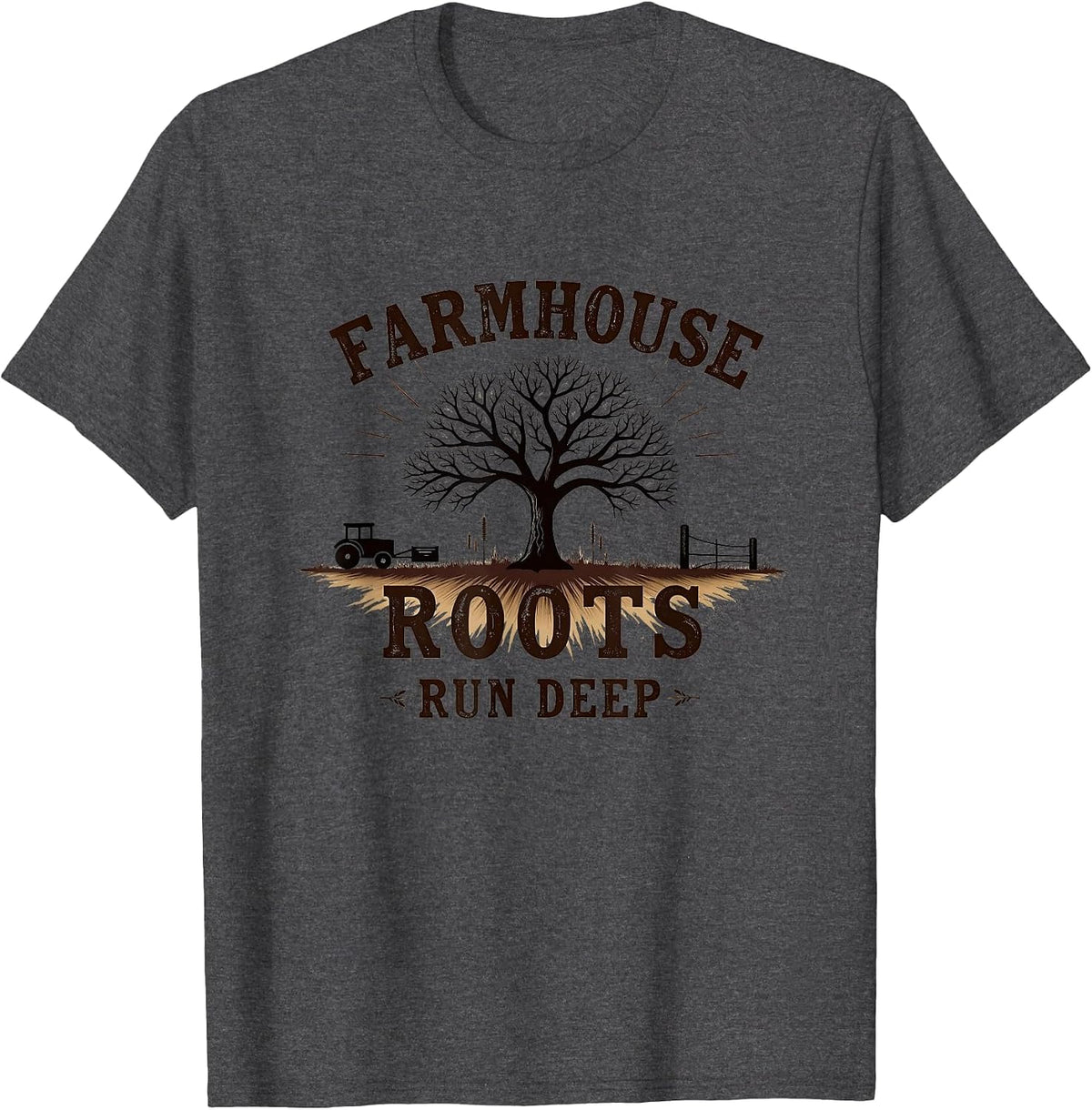 Farmhouse Roots Run Deep Country Design T-Shirt - Dark Heather Grey