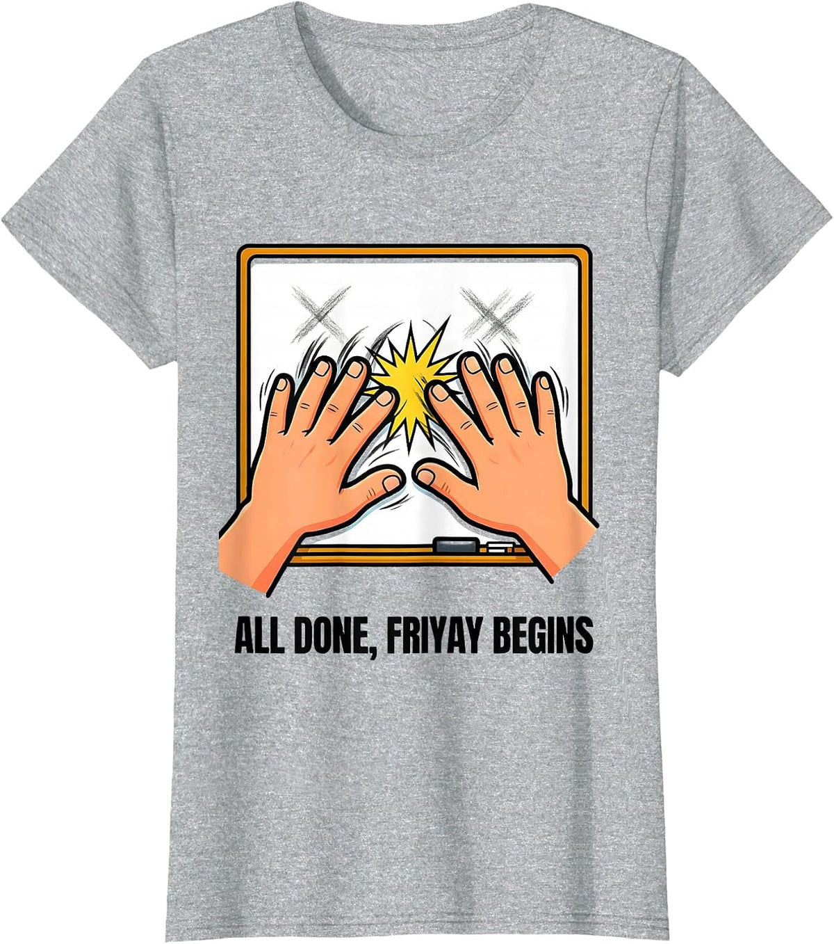 All Done Friyay Begins Cartoon ASL Sign Language Teacher T-Shirt - Heather Grey