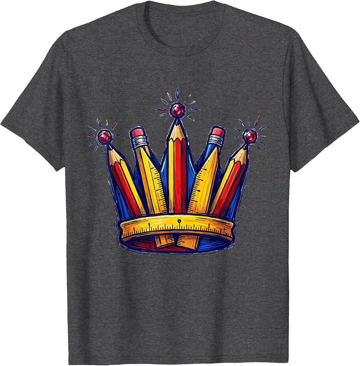Special Education Teacher Colorful Pencil Crown T-Shirt - Dark Heather Grey
