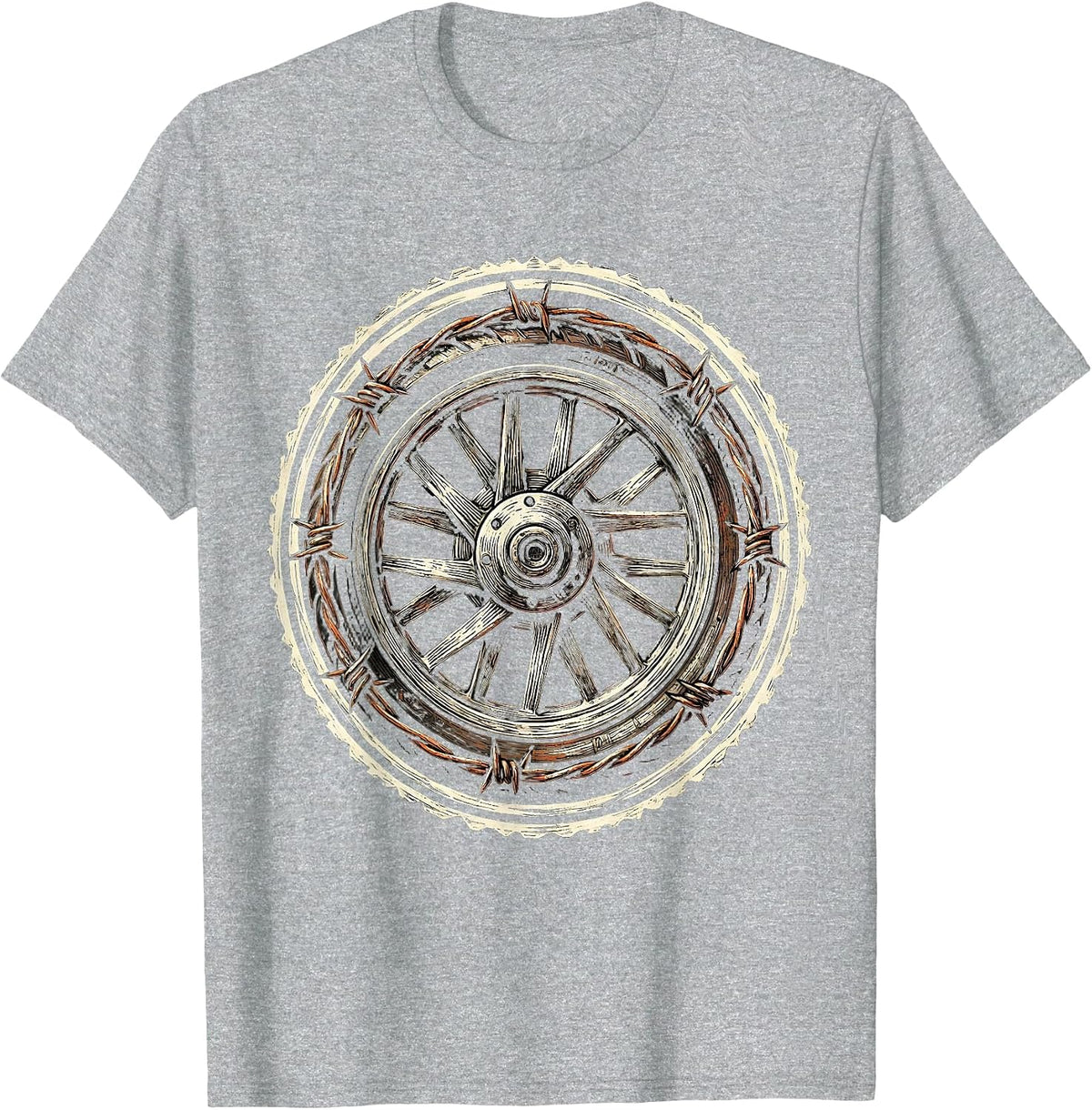Men's Freedom Rider Motorcycle Wheel Barbed Wire Design T-Shirt - Heather Grey