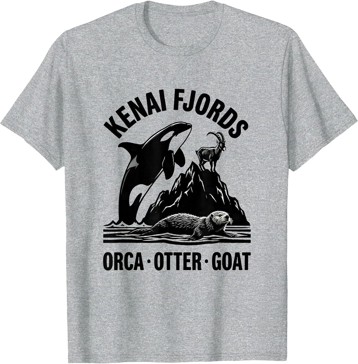 Men's Kenai Fjords Orca Otter Goat Alaska Wildlife Souvenir T-Shirt - Heather Grey