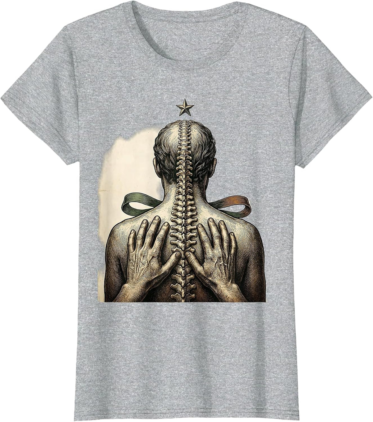 Women's Engraved Hands Vintage Chiropractor Christmas Humor T-Shirt - Heather Grey