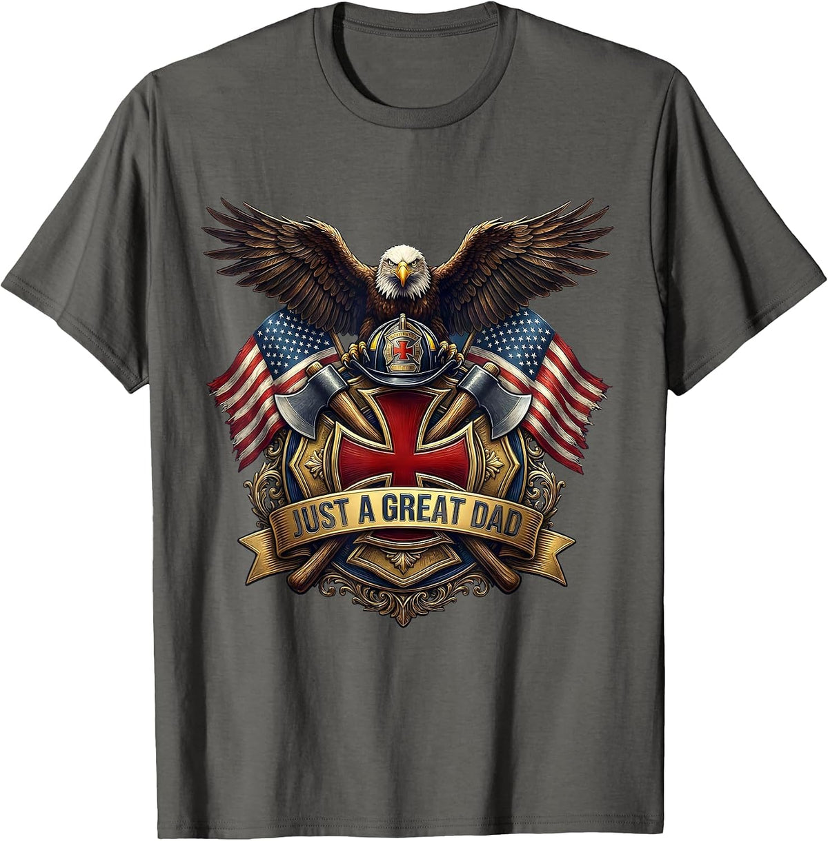 Just a Great Dad Bold Graphic Design T-Shirt - Asphalt Grey