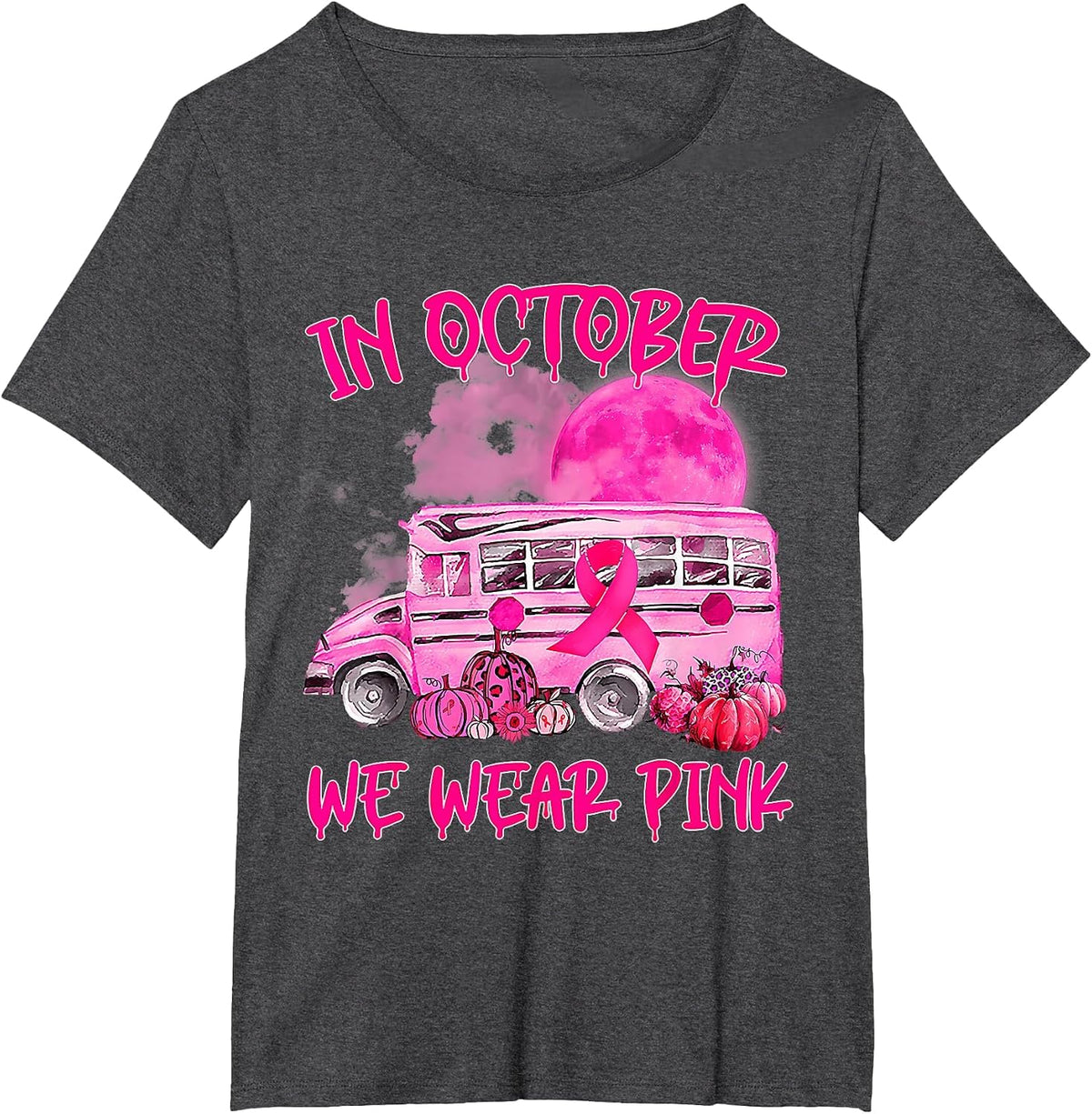 School Bus Driver Leopard Breast Cancer Awareness Month T-Shirt - Dark Heather Grey