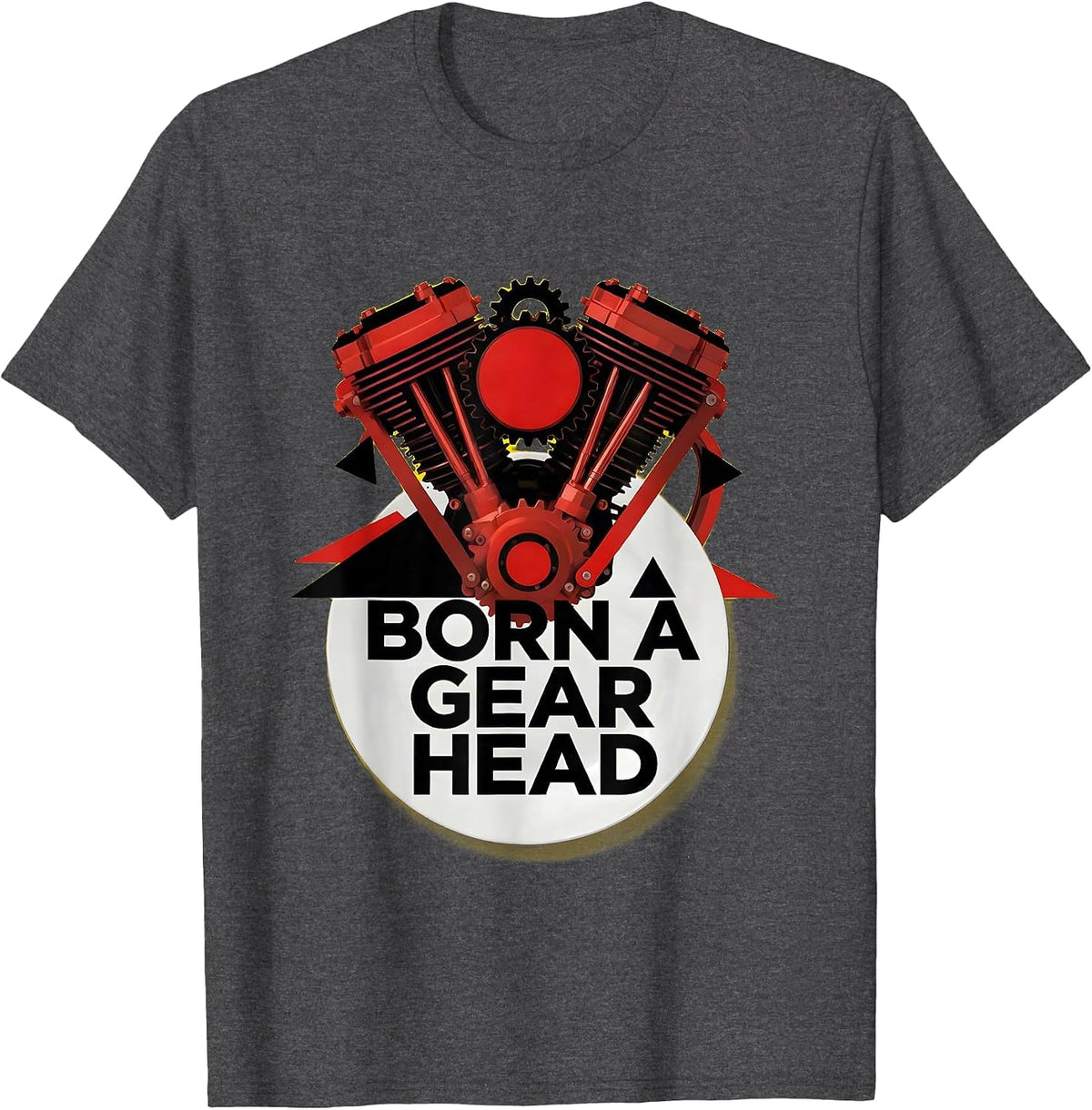 Men's Born a Gear Head Motorcycle Enthusiast Design T-Shirt - Dark Heather Grey