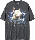 Shaka Wear USA MAX-Heavyweight Oversized 100% Faded Cotton 80s Dog Night Tshirt for Men & Women 7.5oz - White Bull Terrier