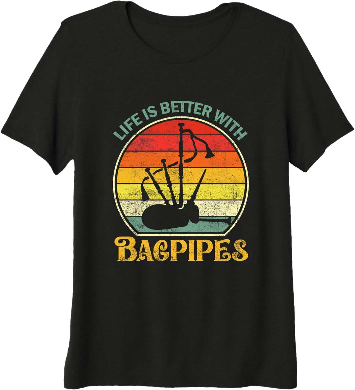 Retro Bagpipes Vintage Bagpiper Bagpipe Premium Tri-Blend T-Shirt - Black