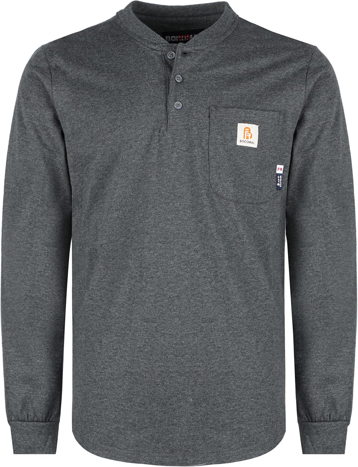 BOCOMAL FR Shirts 6oz Midweight Flame Resistant Long Sleeve Classic Henley - Heather Dark Grey