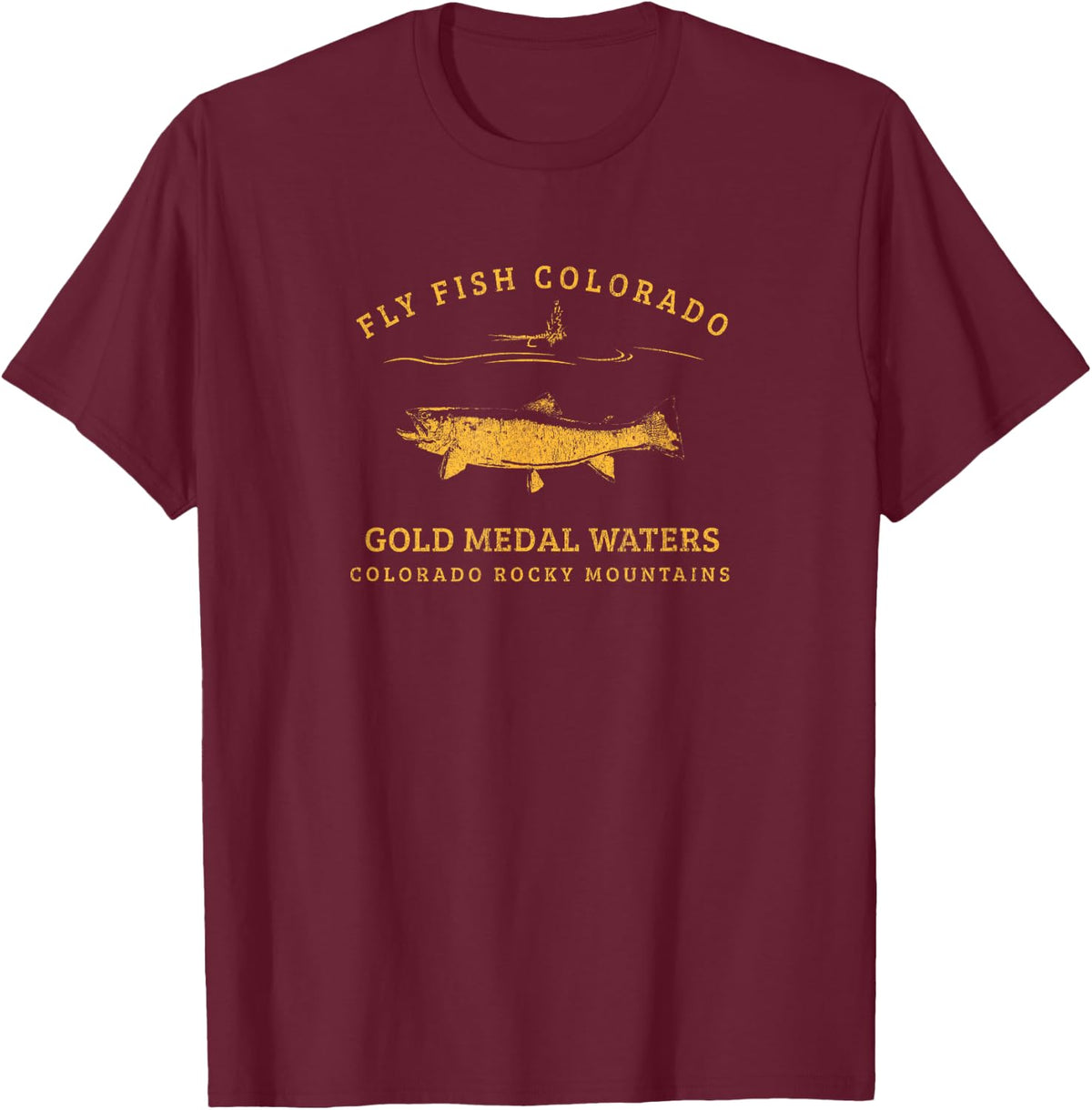 Retro-style Colorado Trout Fly Fishing T-Shirt - Burgundy