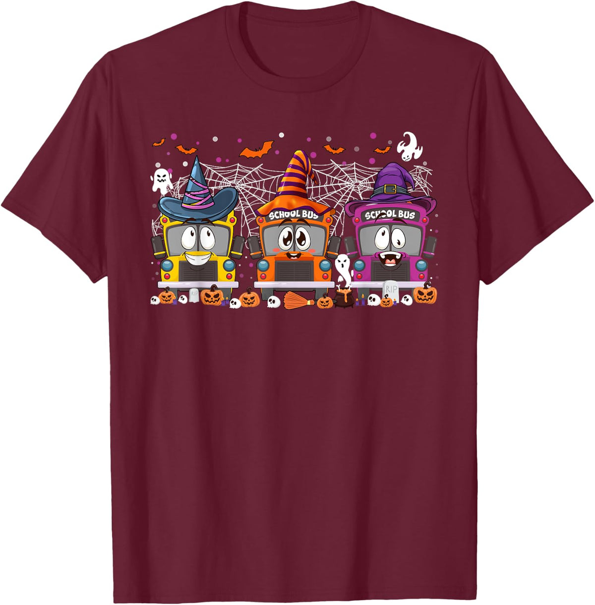 Halloween Costume School Bus Driver Happy Halloween T-Shirt - Burgundy