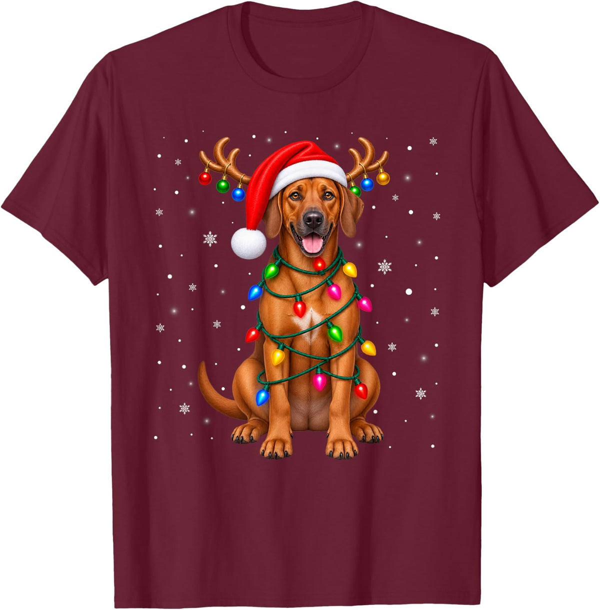 Rhodesian Ridgeback Christmas Tree Lights Sweater Pet Dogs T-Shirt - Burgundy