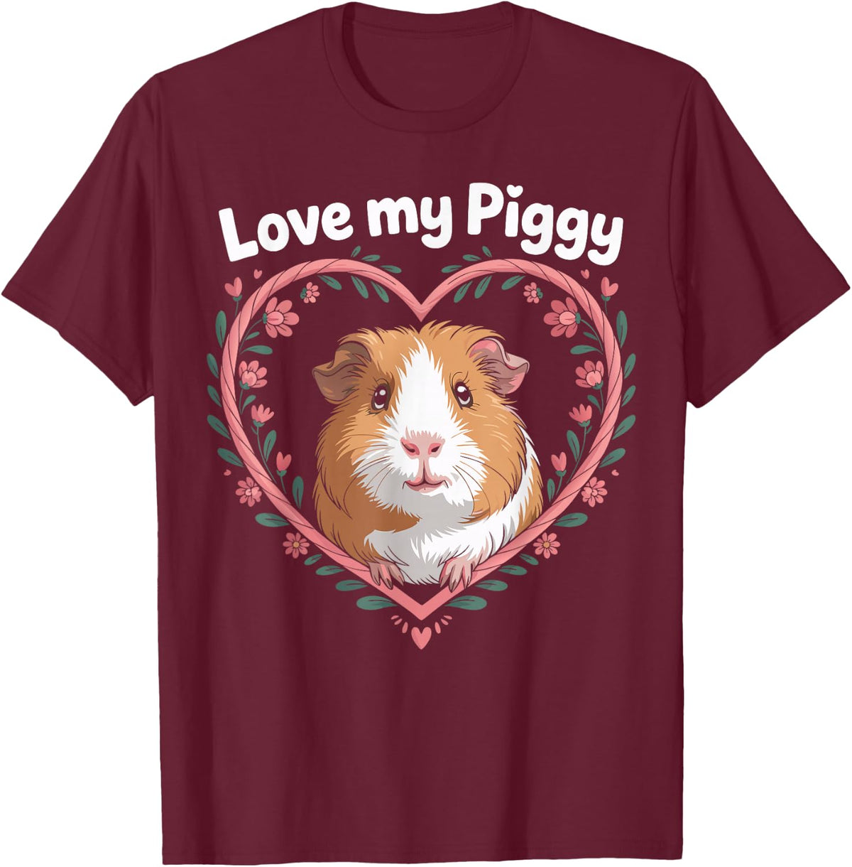 I Love My Guinea Pig Heart Guinea Pig T-Shirt - Burgundy