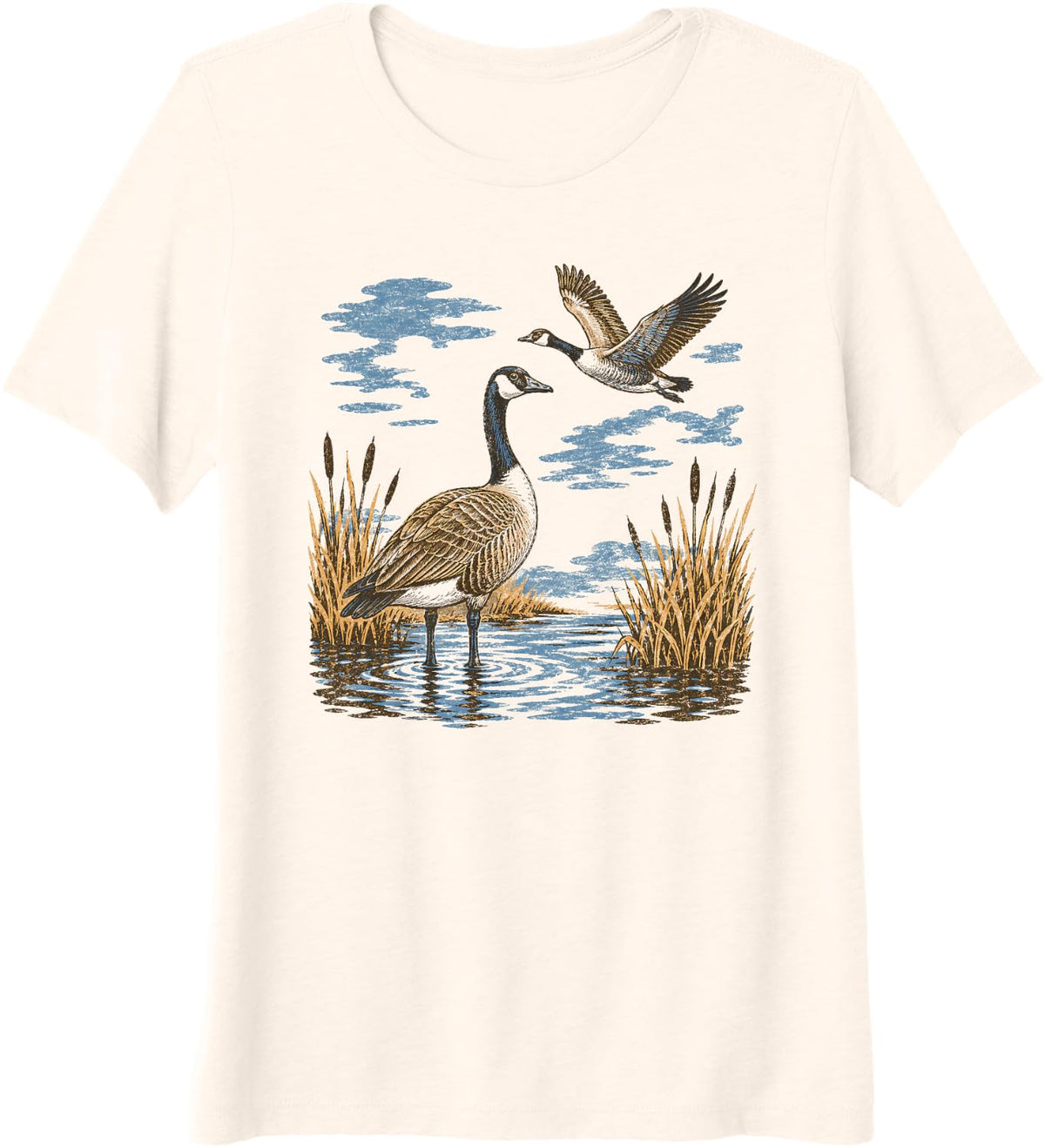 Vintage Goose Hunting Waterfowl Hunter Marsh Retro Nature Premium Tri-Blend T-Shirt - Beige