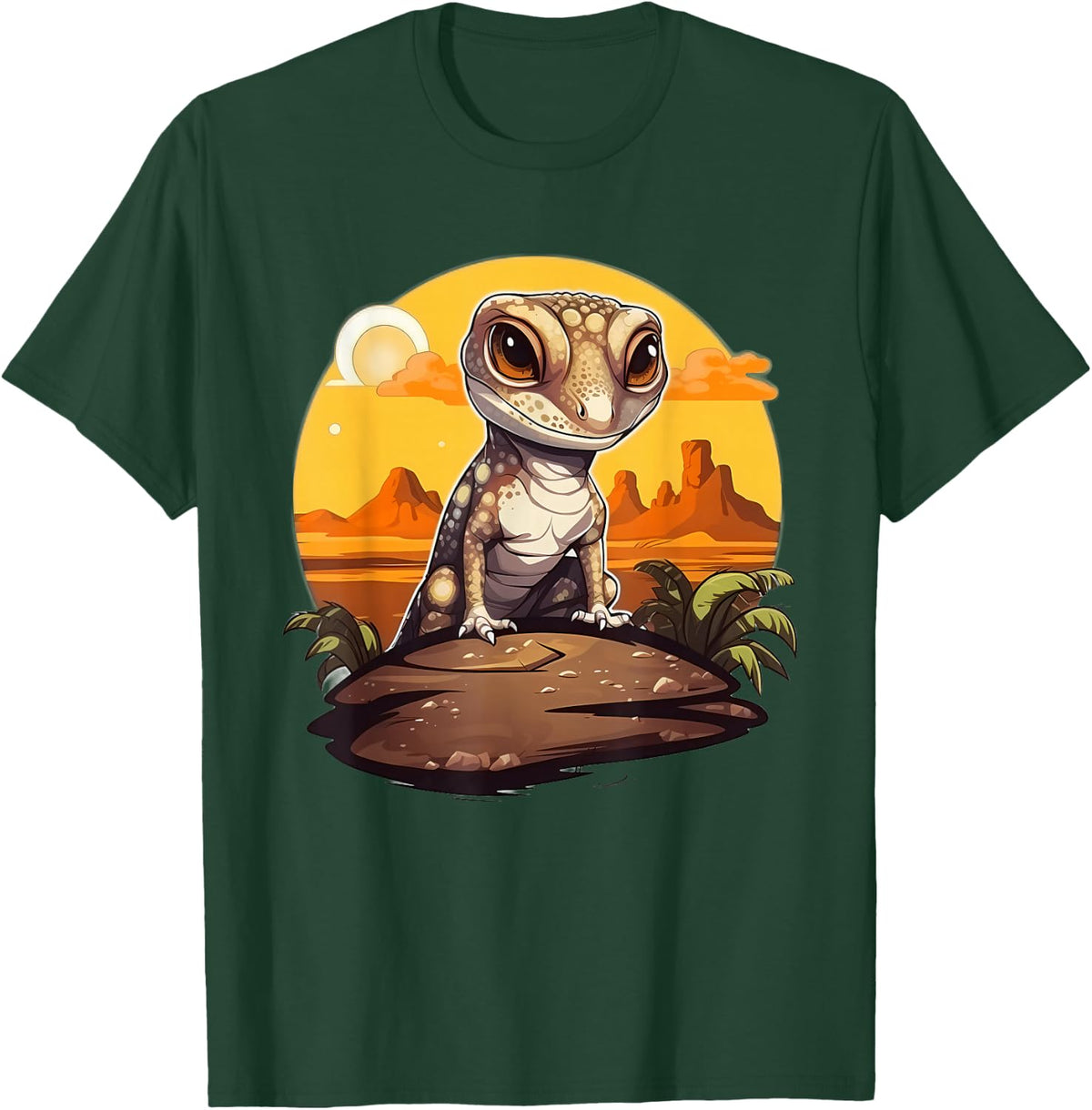 Retro Style African Fat-tailed Gecko T-Shirt - Dark Green