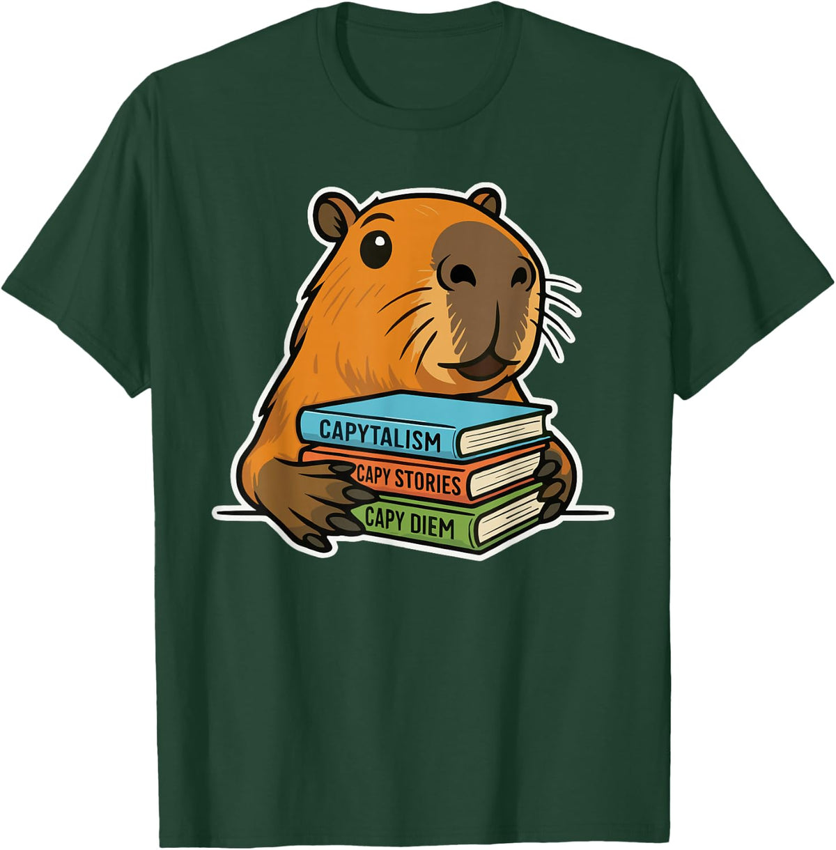 Capybara Book Nerd Librarian Funny Book Lover T-Shirt - Dark Green