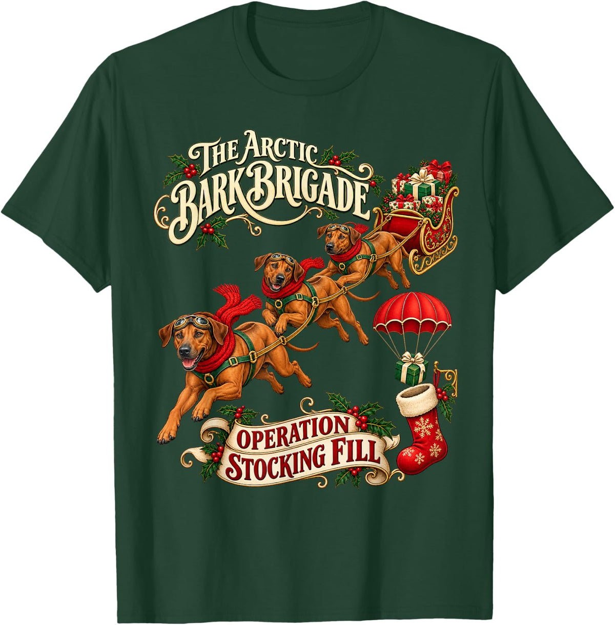 Rhodesian Ridgeback Dog Classic Xmas Stocking T-Shirt - Dark Green