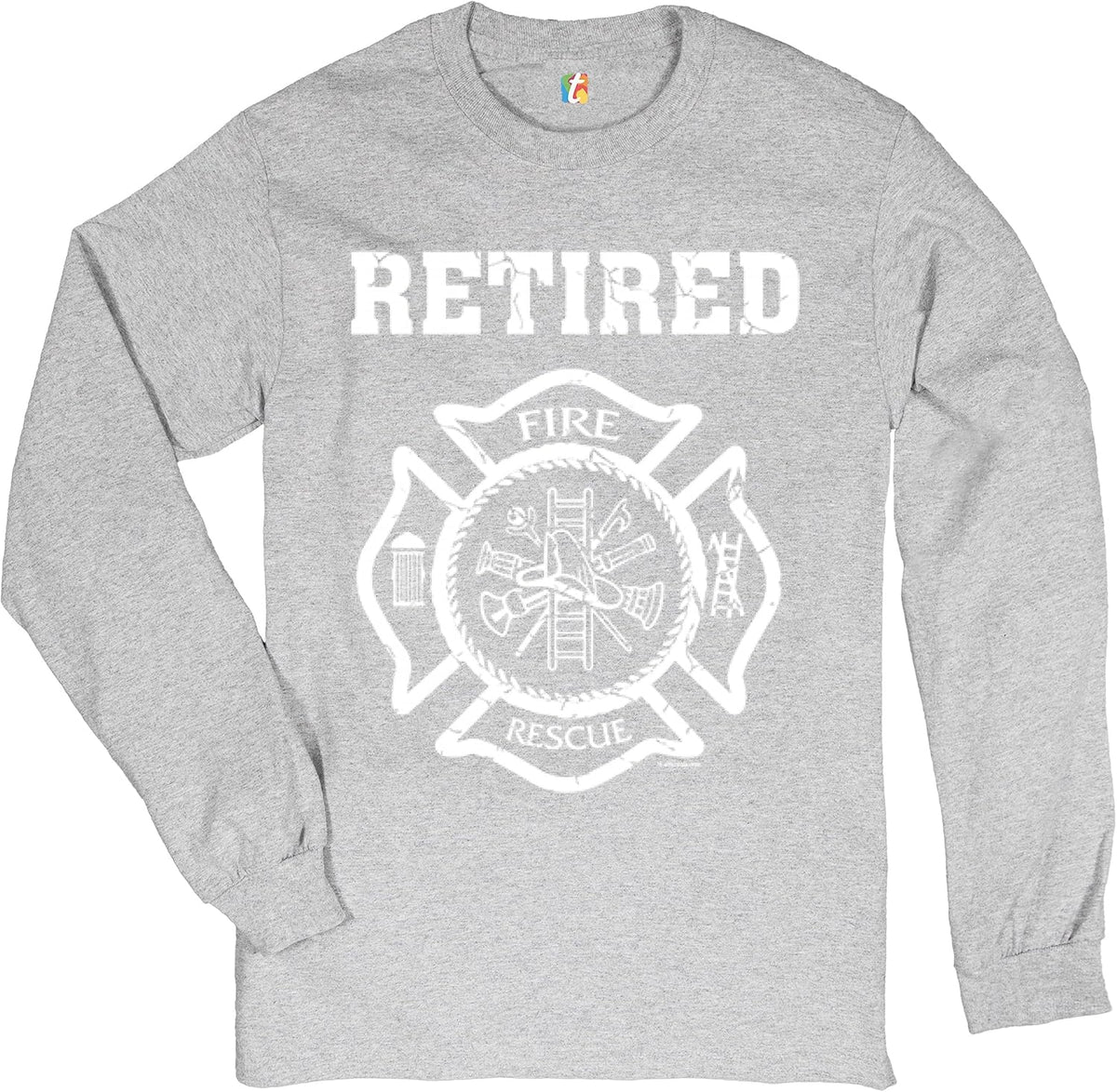 Retired Firefighter Badge Long Sleeve T-Shirt Fire and Rescue Fire Department - Gray