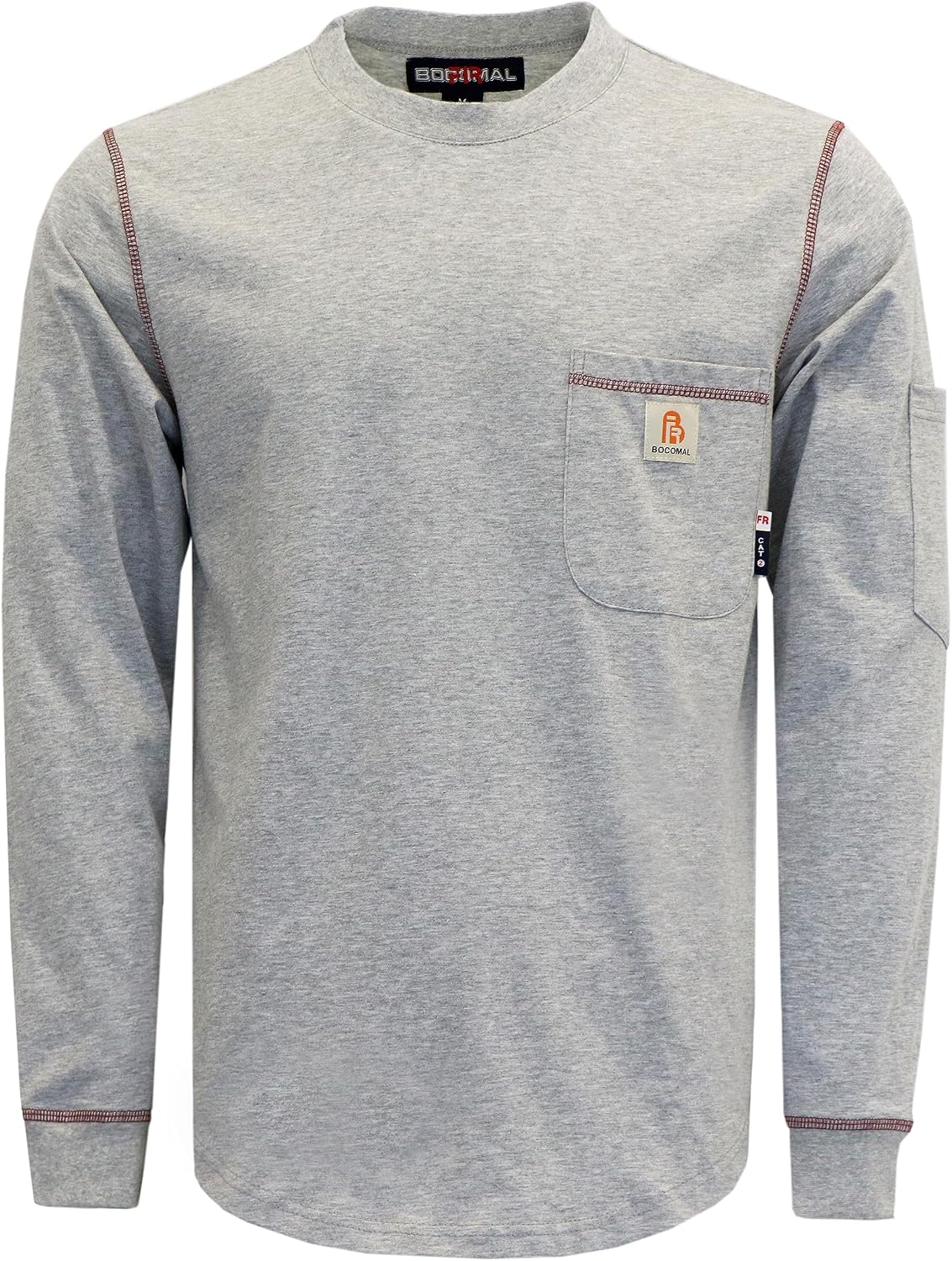 BOCOMAL FR Shirts for Men Lightweight Crew Flame Resistant Long Sleeve CAT2 - Heather Gray