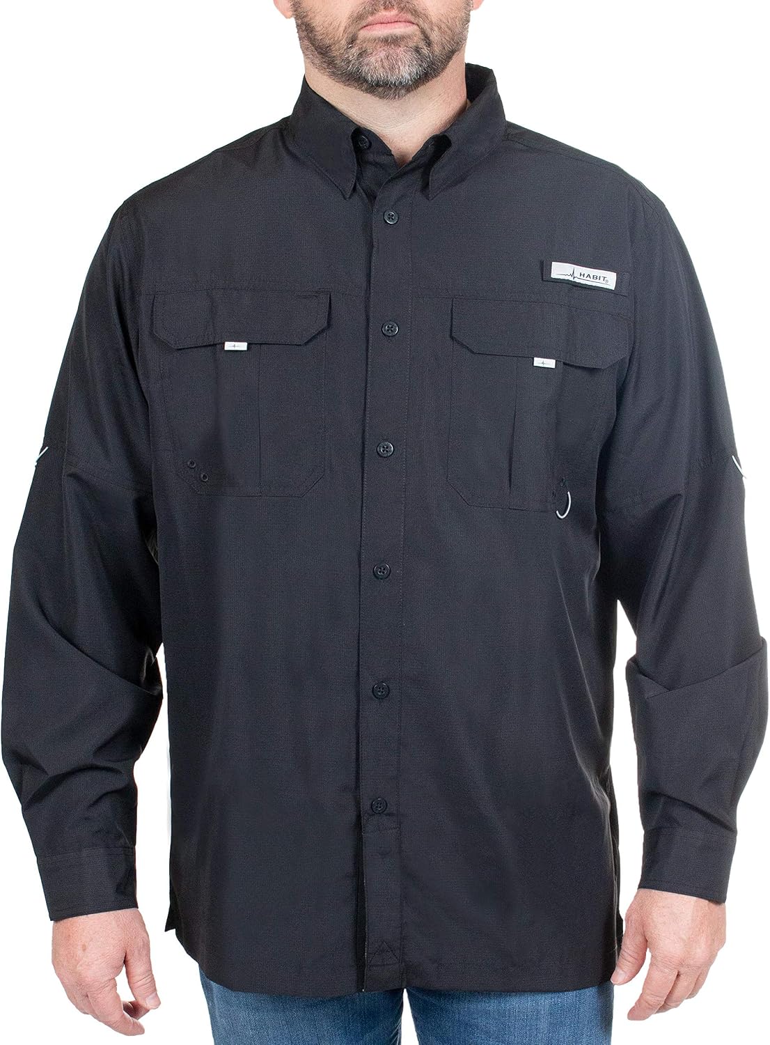 HABIT Men's Fourche Mountain Shirt Long Sleeve River Guide Fishing Shirt - UPF 40+ UV Proections - Black