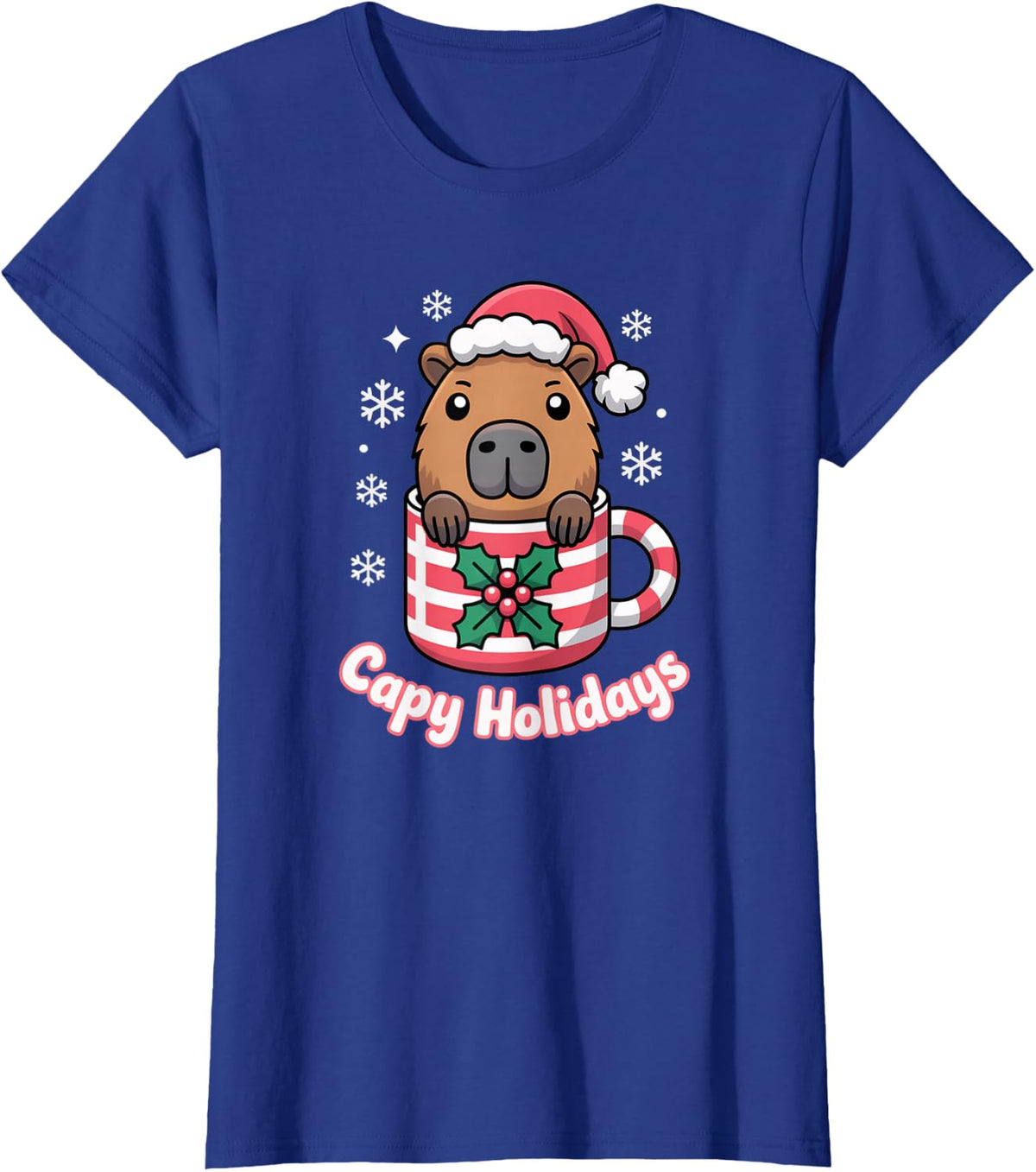 Capy Holidays Cute Capybara Christmas Santa Hat T-Shirt - Royal Blue