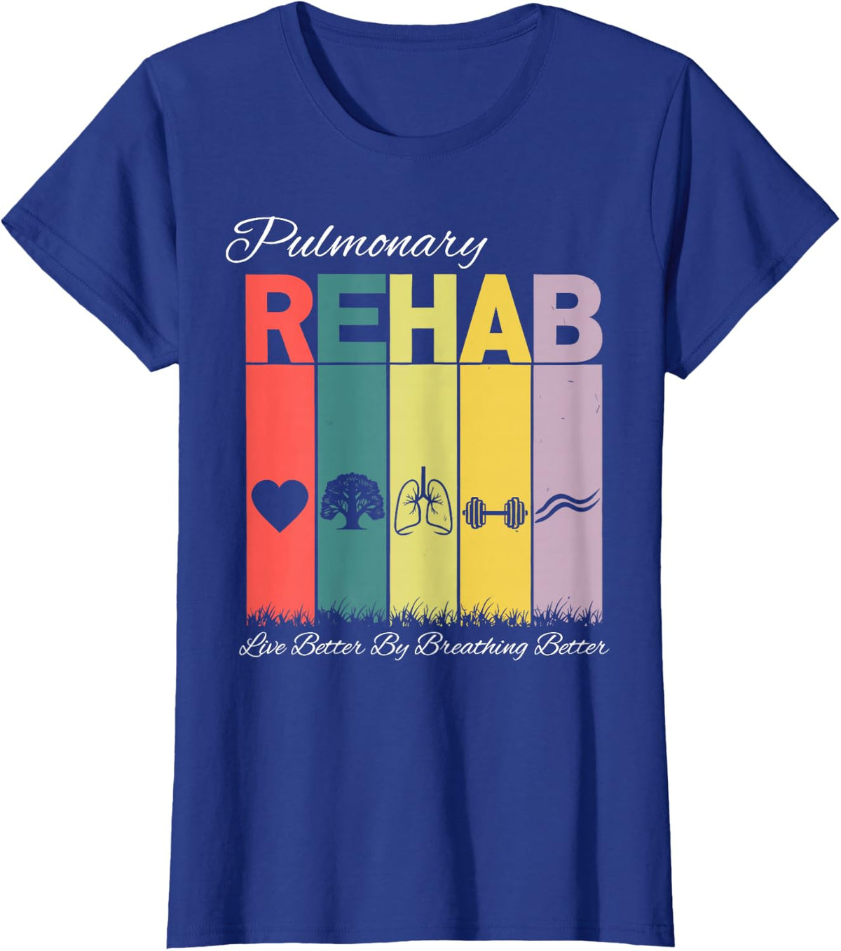 Retro Pulmonary Rehab Pulmonologist COPD Awareness Breathing T-Shirt - Royal Blue