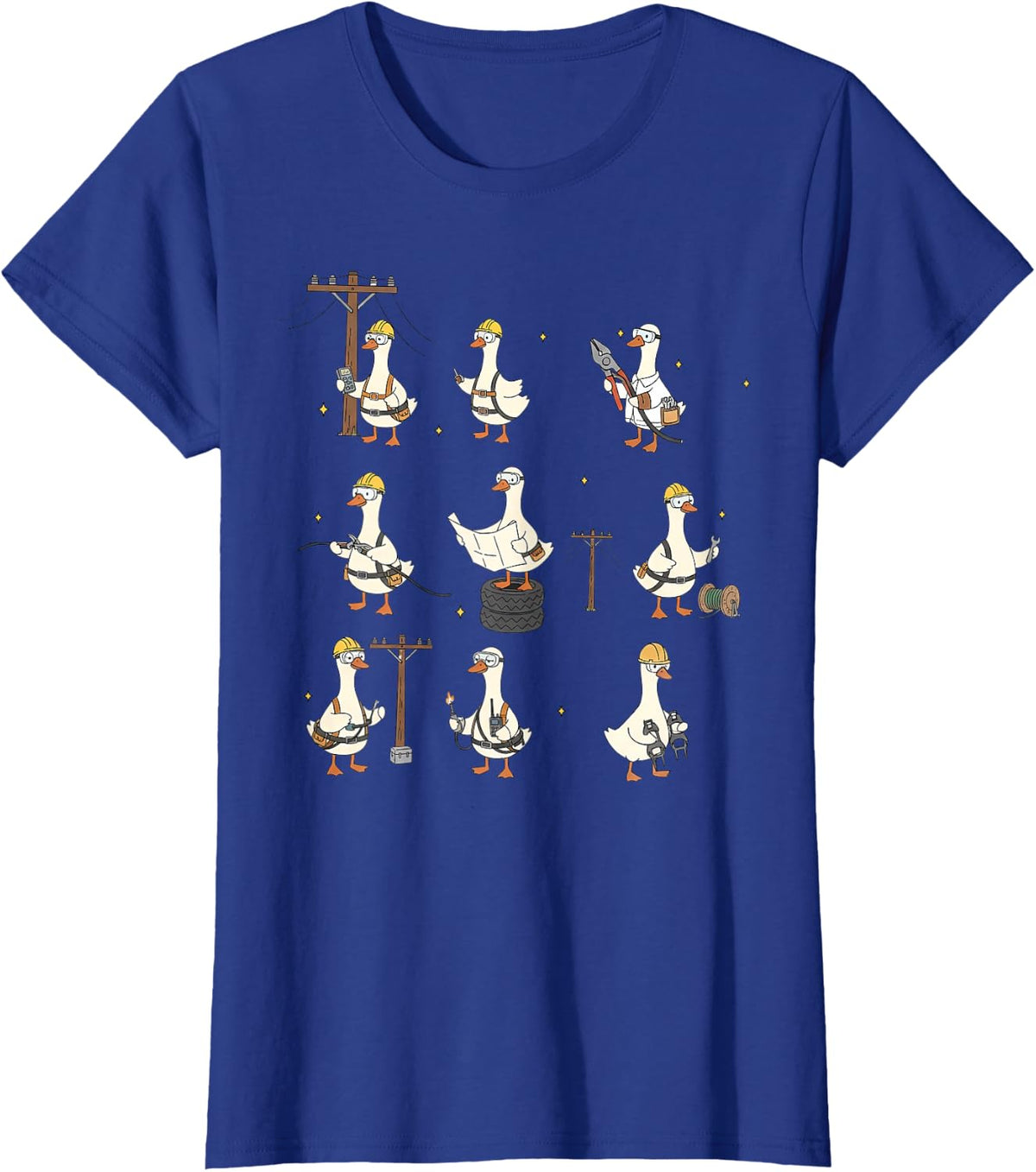 Cute Silly Goose Lineman Power Electrical Lineworker Tech T-Shirt - Royal Blue