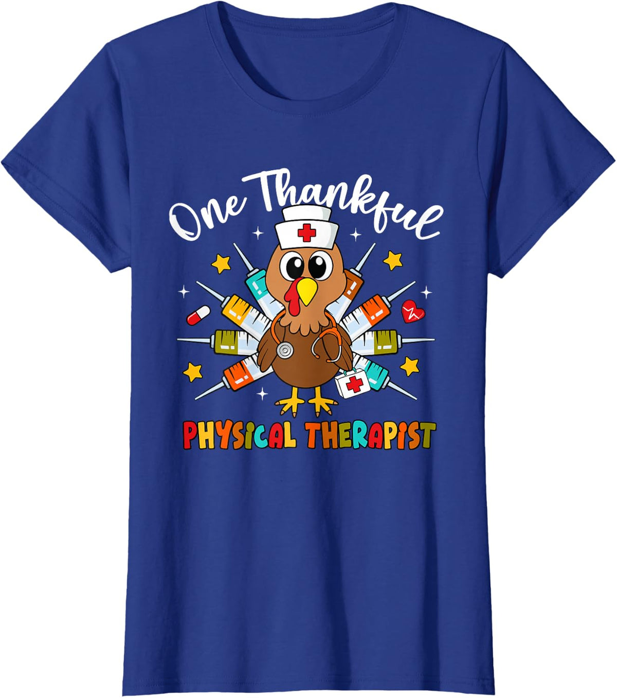 One Thankful Physical Therapist Turkey Fall Thanksgiving T-Shirt - Royal Blue