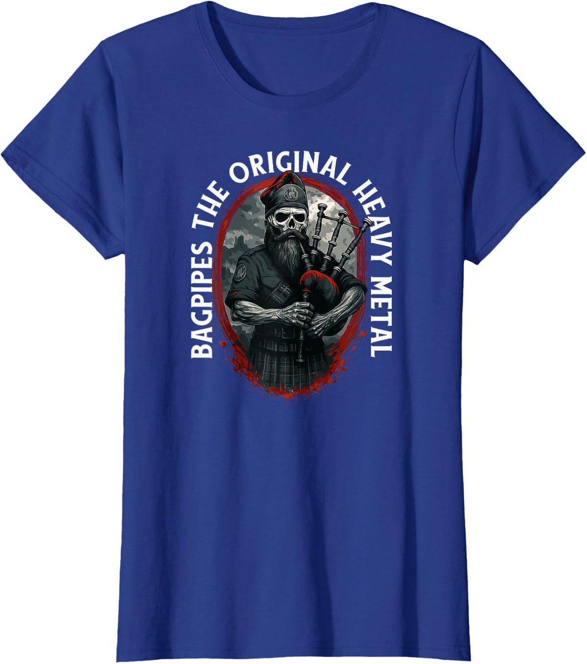 Music Bagpipes Bagpiper Figurine-Skeleton 3 Drones Bagpipe T-Shirt - Royal Blue