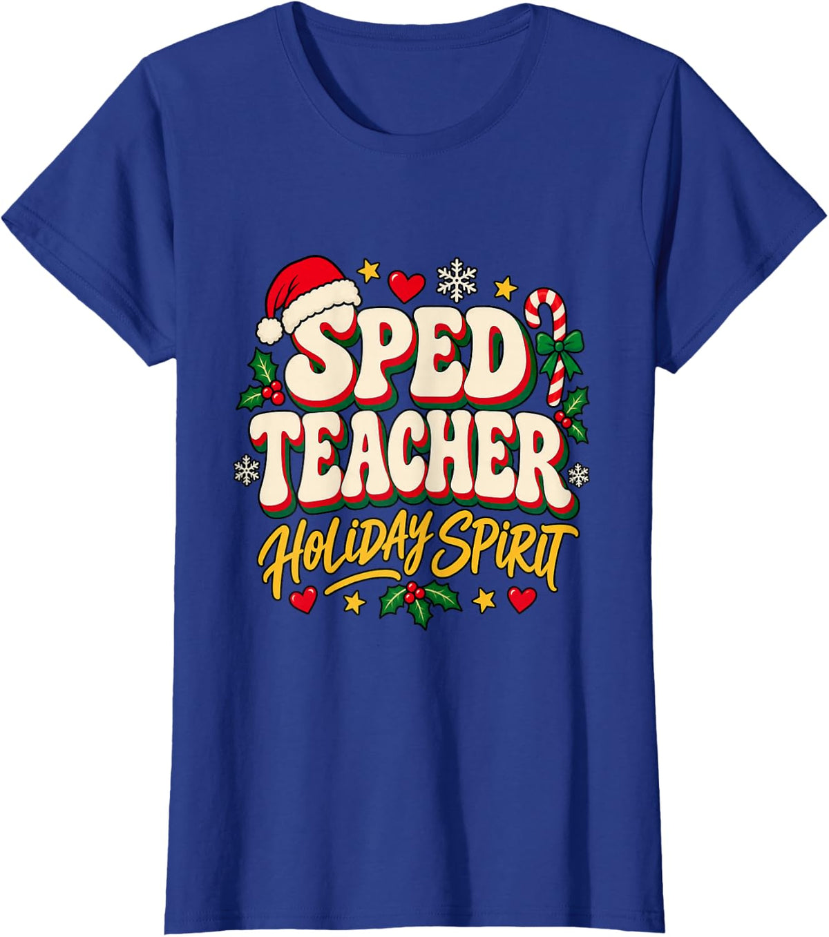 Christmas SPED Teacher Festive Wreath T-Shirt - Royal Blue