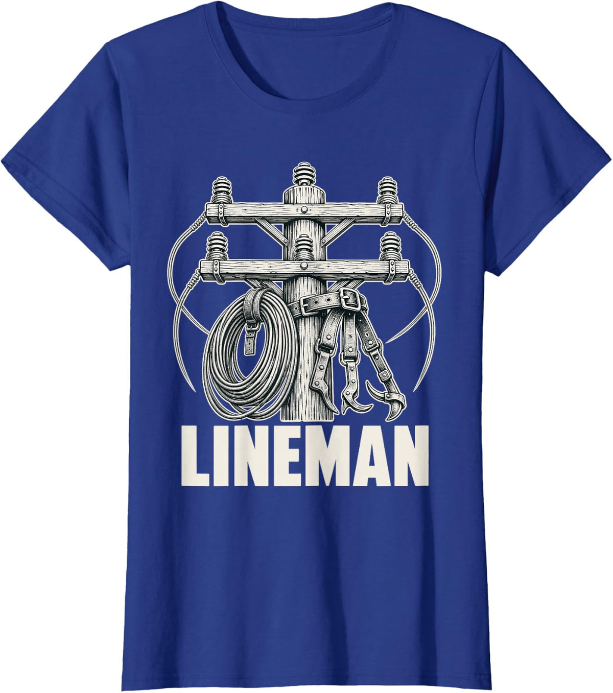 Lineman Power Lineworker Utility Pole T-Shirt - Royal Blue