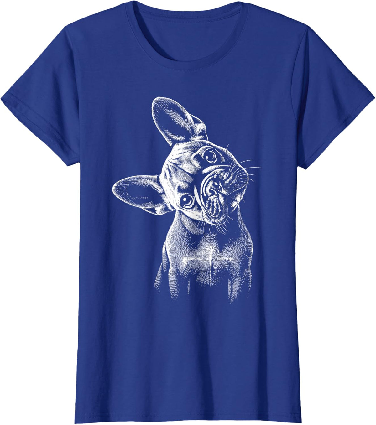 French Bulldog Tilted Dog Vintage Line Drawing Art Style T-Shirt - Royal Blue