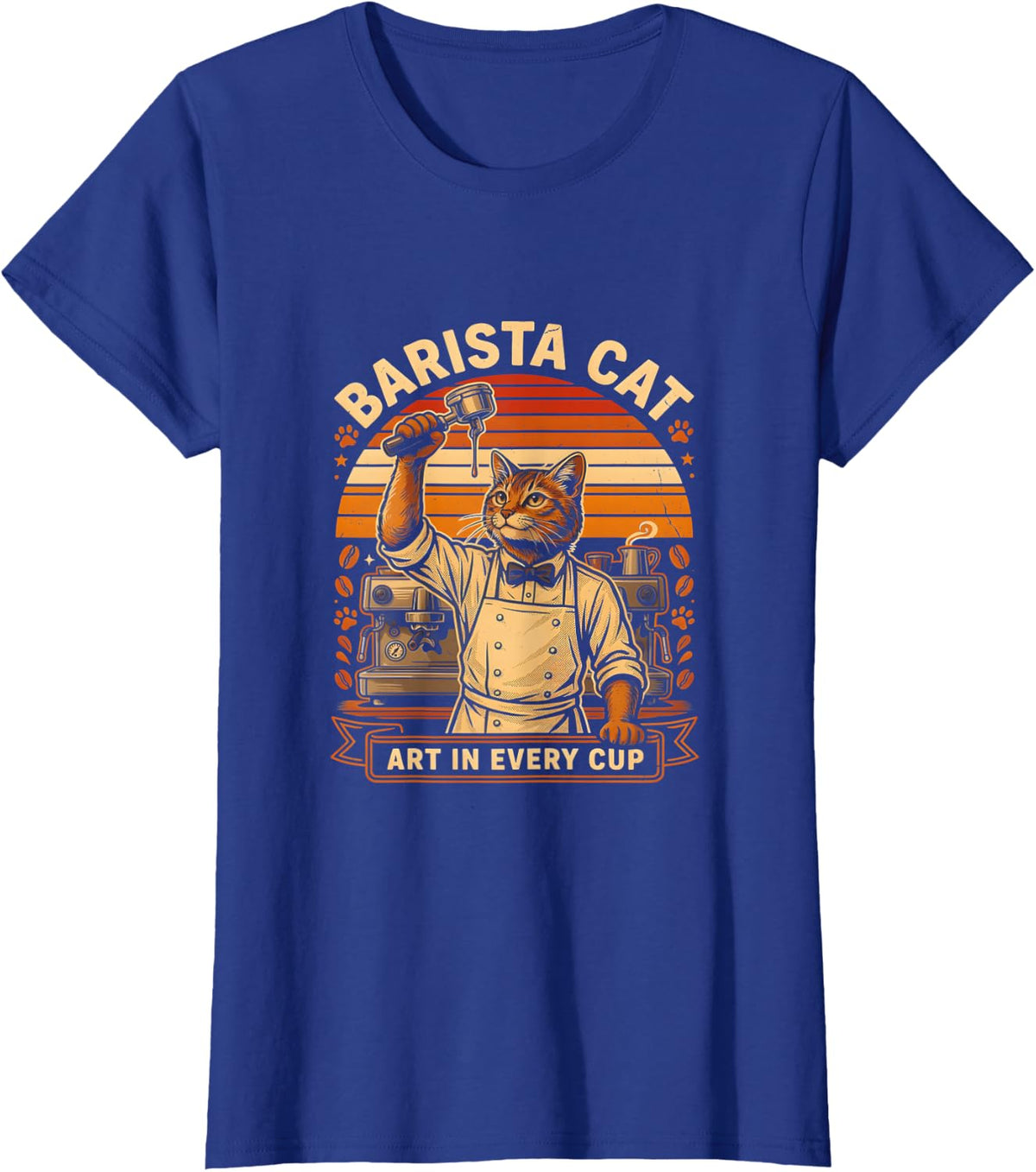 Barista Cat Coffee Lover Art in Every Cup T-Shirt - Royal Blue