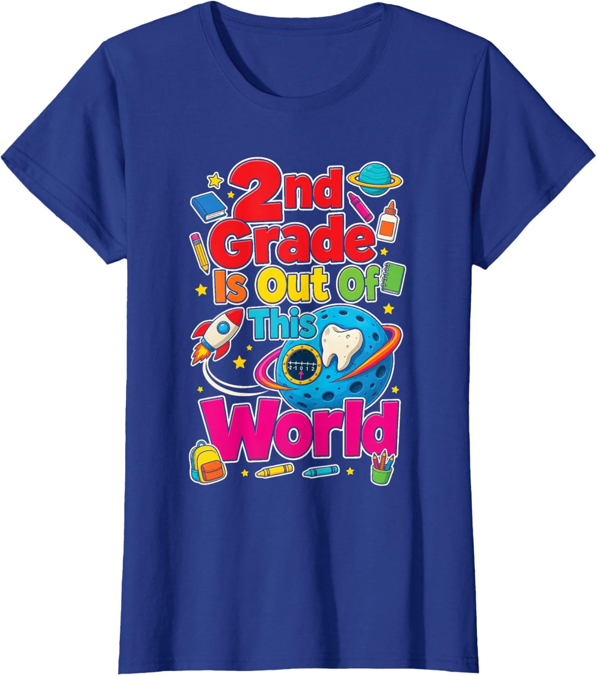 2nd Grade is Out of This World First Day Rocket Kids T-Shirt - Royal Blue