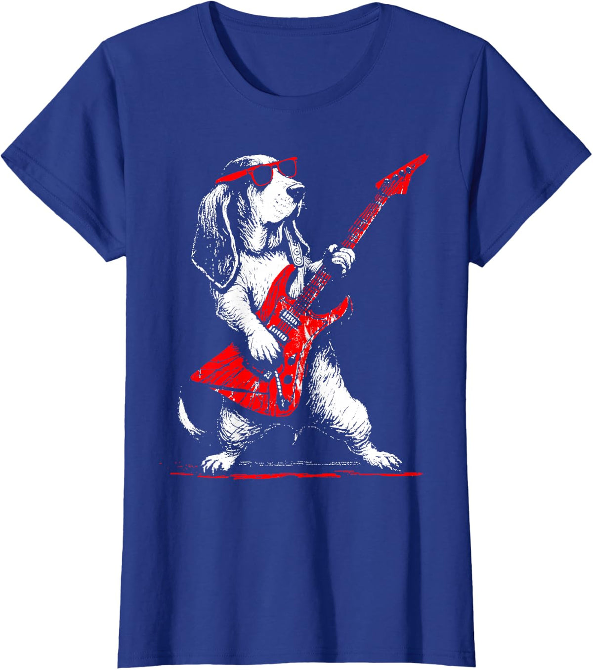Basset Hound Rockstar Graphic Dog Playing Guitar Music Lover T-Shirt - Royal Blue
