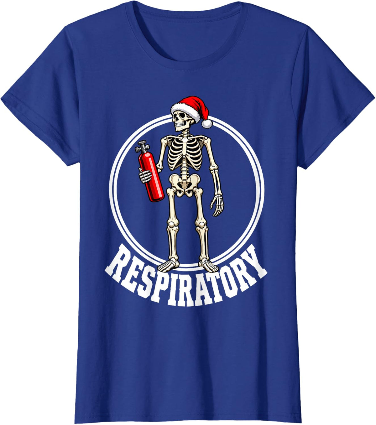 Santa Skeleton Respiratory Therapist Christmas Fun T-Shirt - Royal Blue