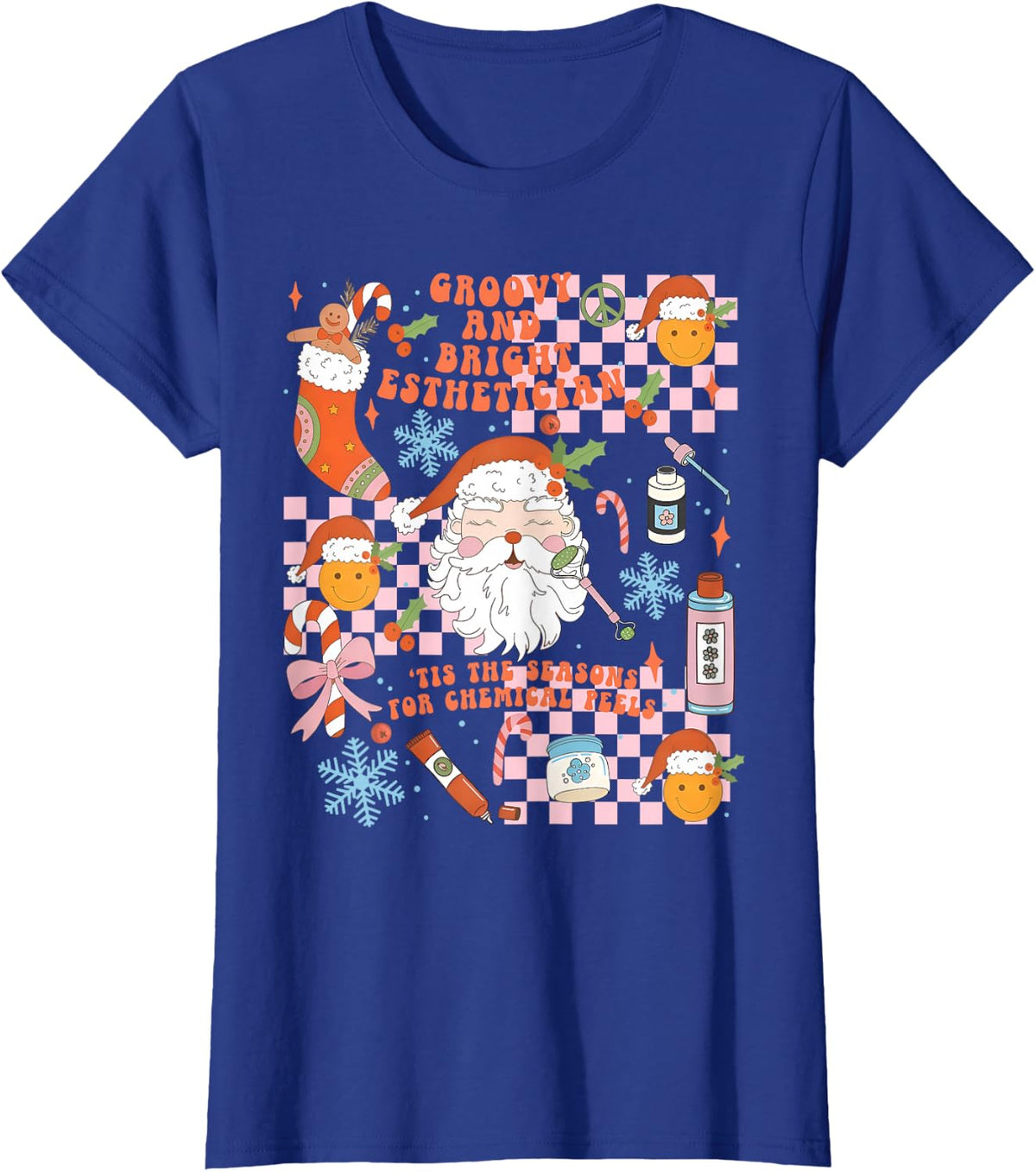 Groovy & Bright Aesthetician Christmas Skin Therapist Xmas T-Shirt - Royal Blue