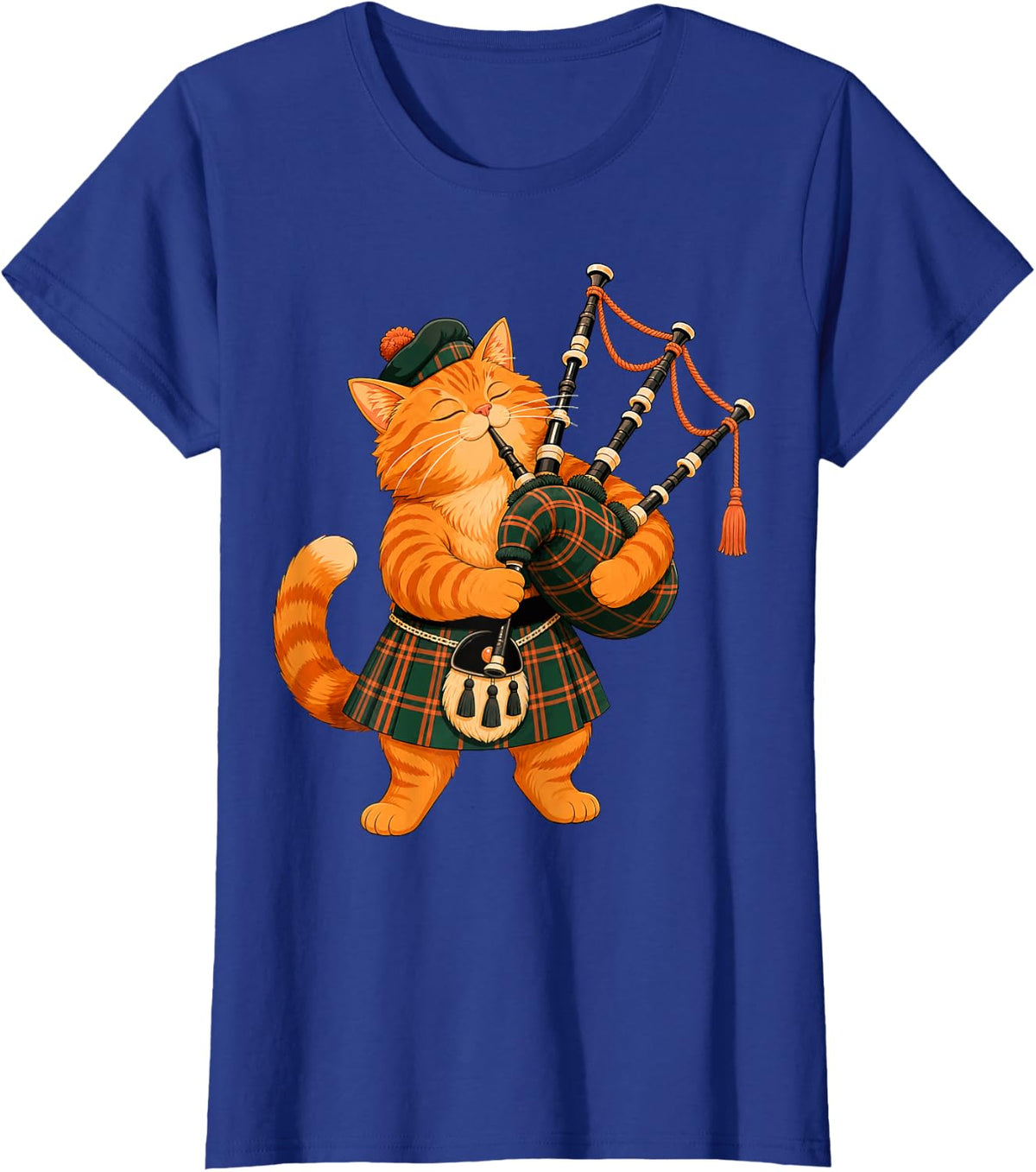 Bagpipe Cat Scottish Highland Music Piper T-Shirt - Royal Blue