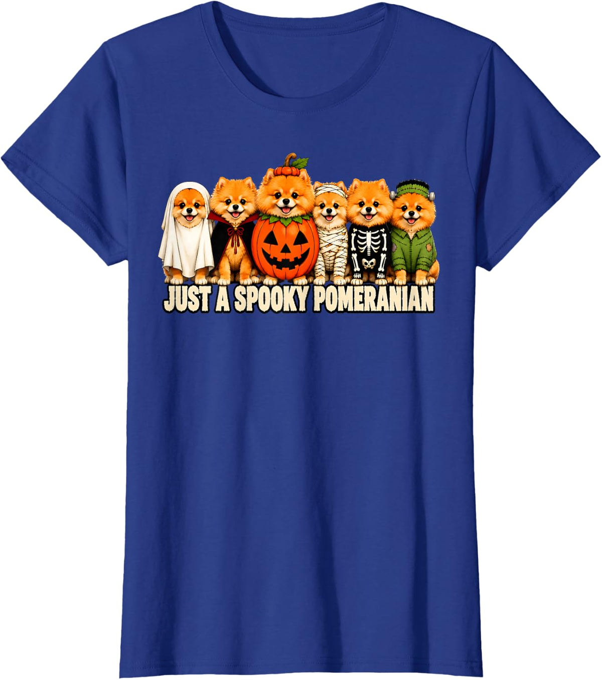 Just A Spooky Pomeranian Pumpkin Ghost Halloween Dog T-Shirt - Royal Blue