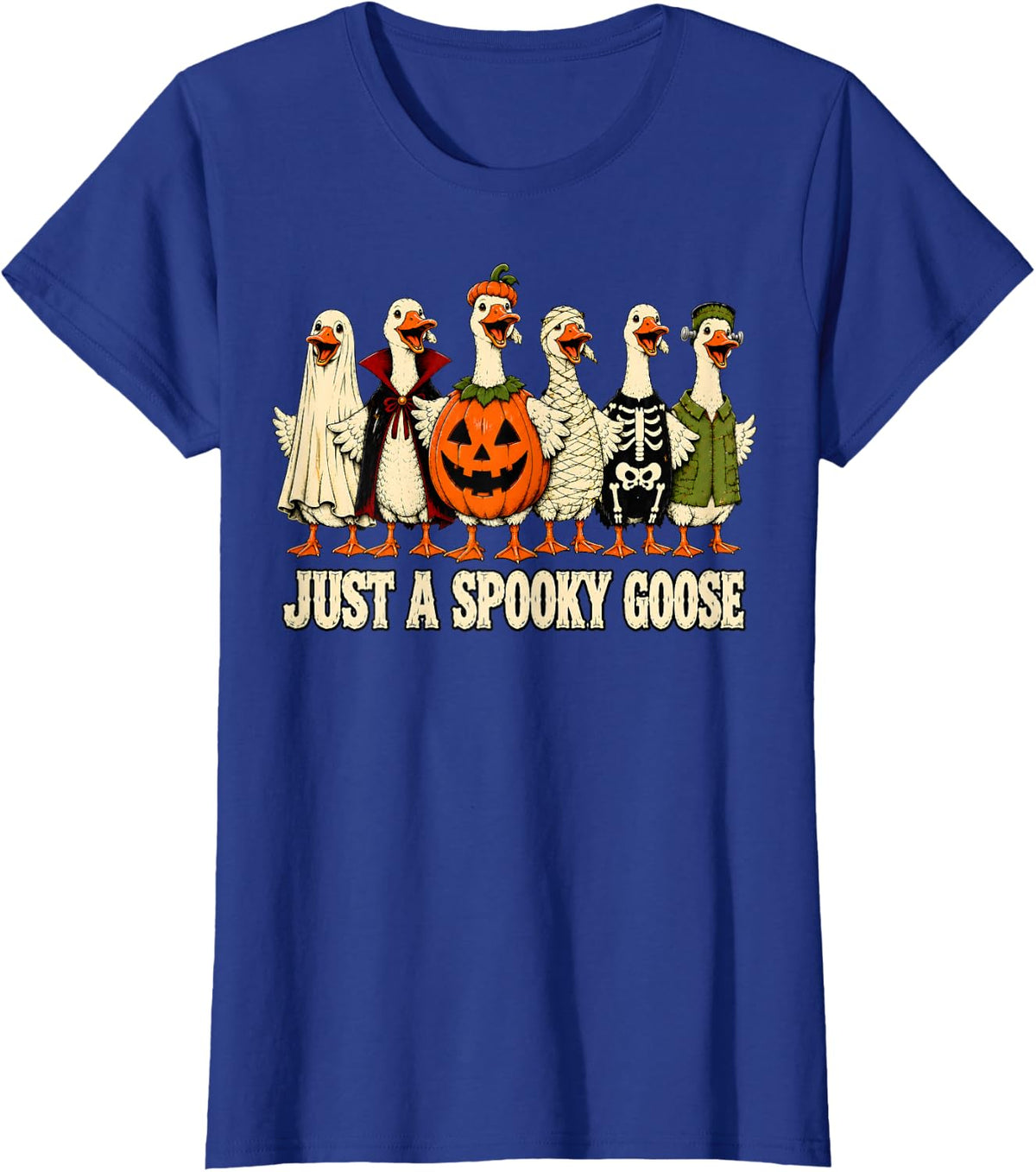 Just A Spooky Goose Pumpkin Ghost Halloween Bird T-Shirt - Royal Blue
