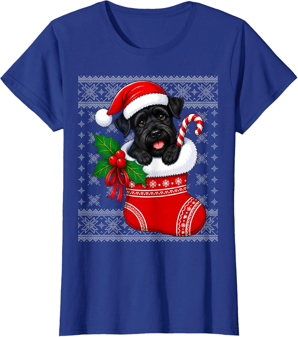 Giant Schnauzer Dog Christmas Stocking Festive Ugly Xmas T-Shirt - Royal Blue
