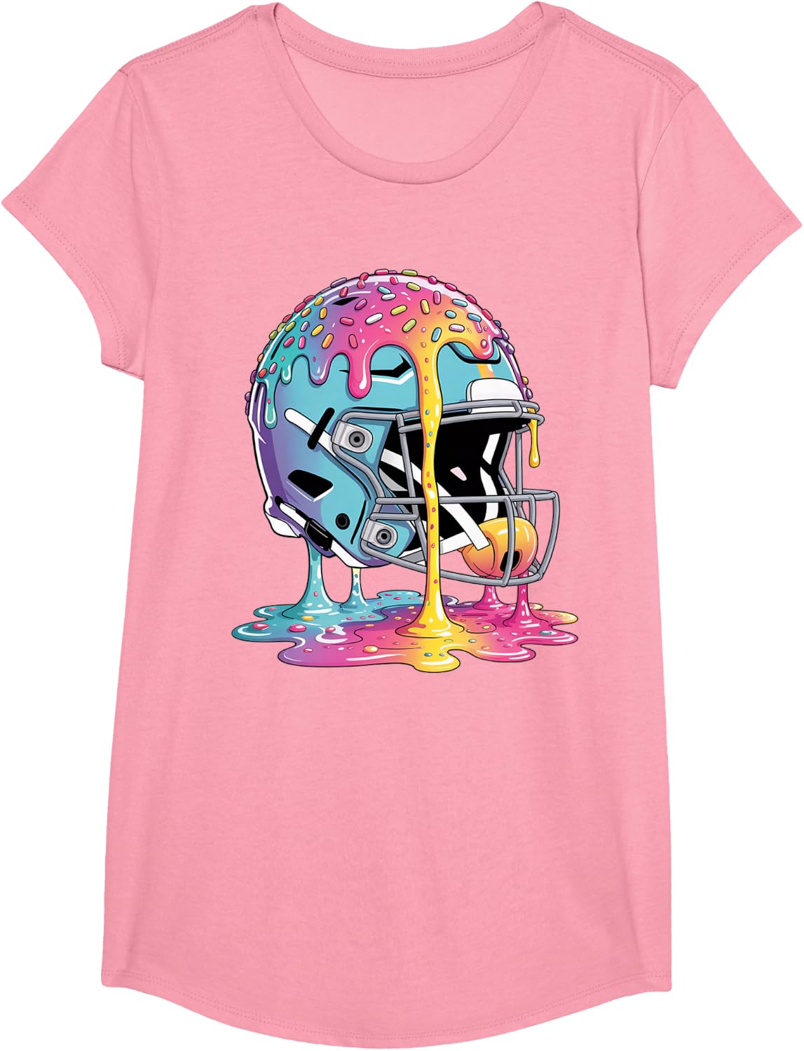 Ice Cream Drip Football Stuff Boys QB RB Lineman WR Drippy T-Shirt - Girls Pink