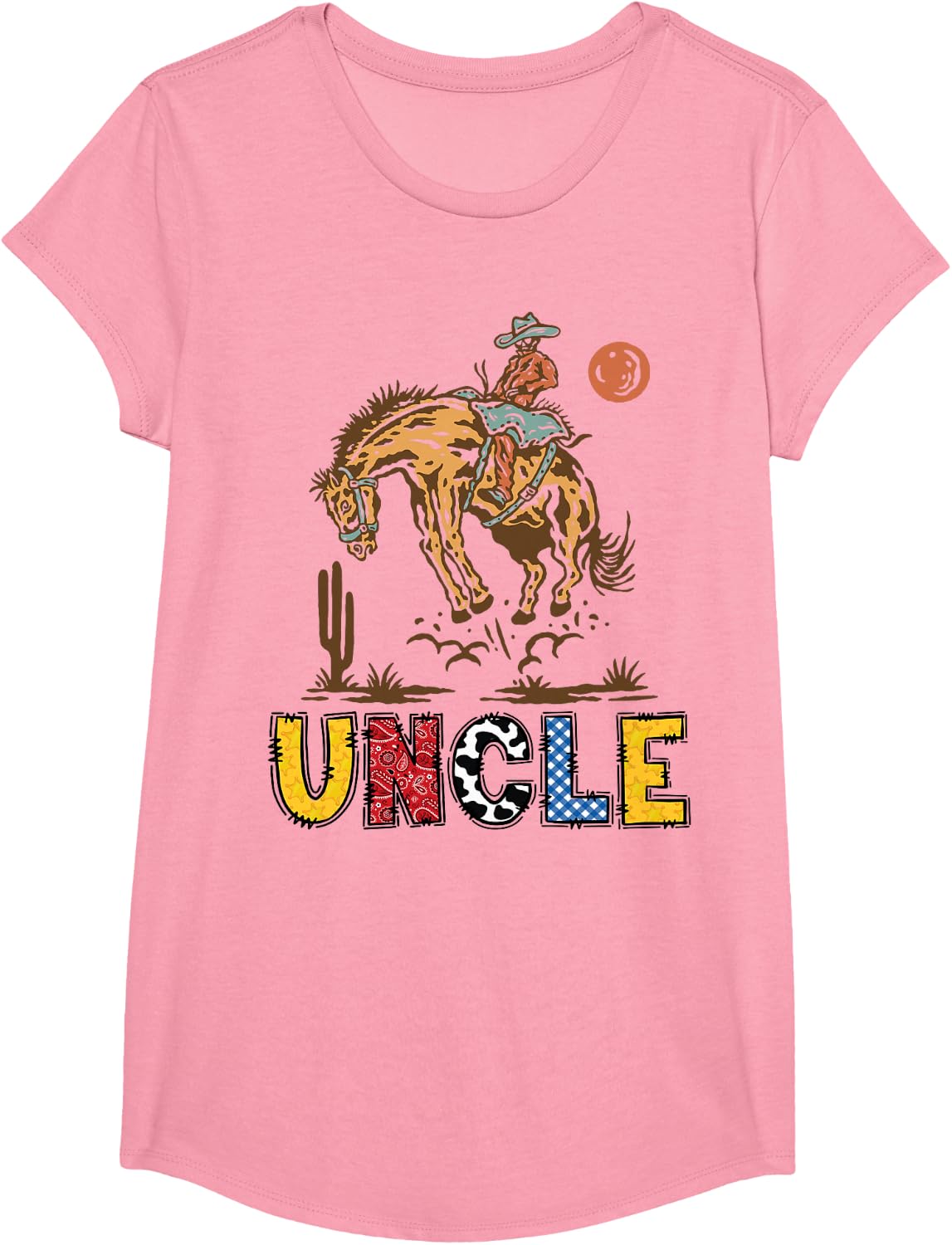 Rodeo Uncle Western Cowboy Birthday Boy Party Matching T-Shirt - Girls Pink